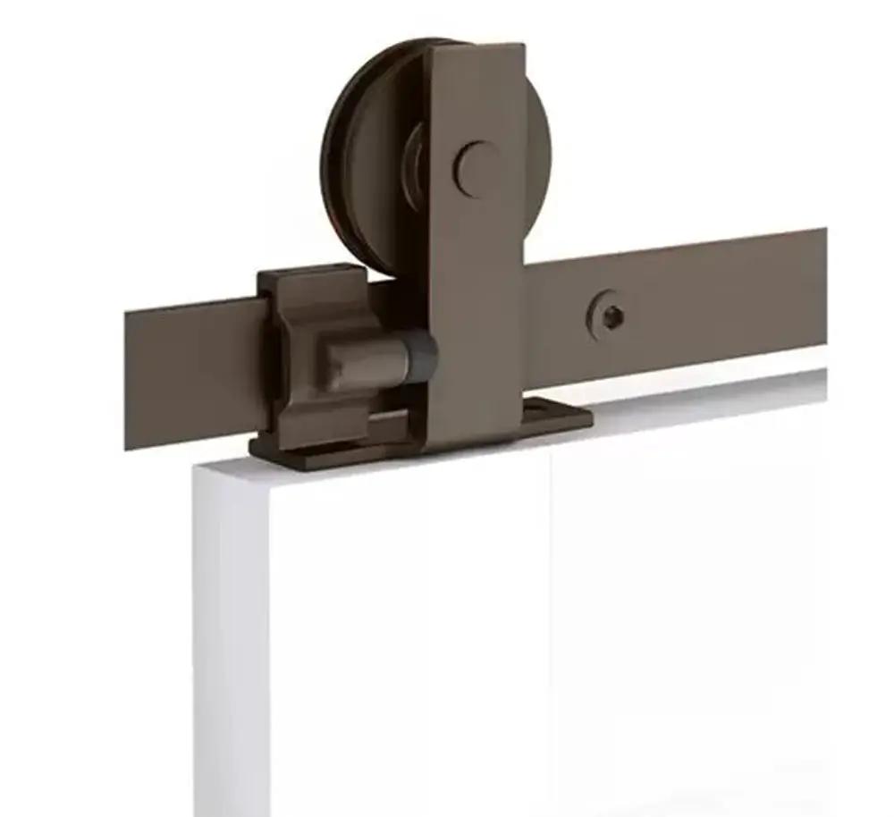 Emtek Modern Rectangular Top Mount Track with Solid Wheel and Flat Fastener for Double Doors by Emtek
