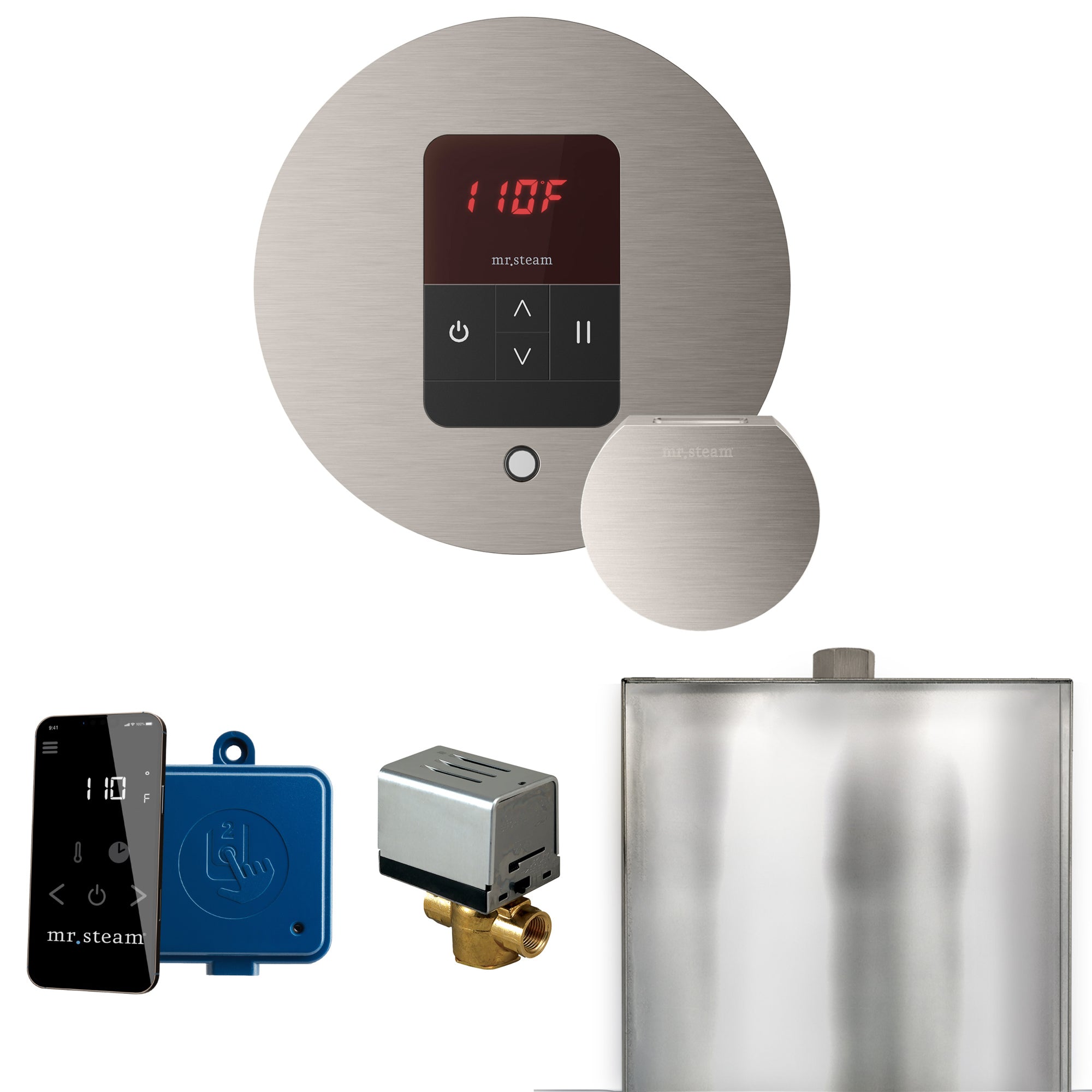 Mr Steam Basic Butler Steam Shower Control Package with Round iTempo Control and Steamhead