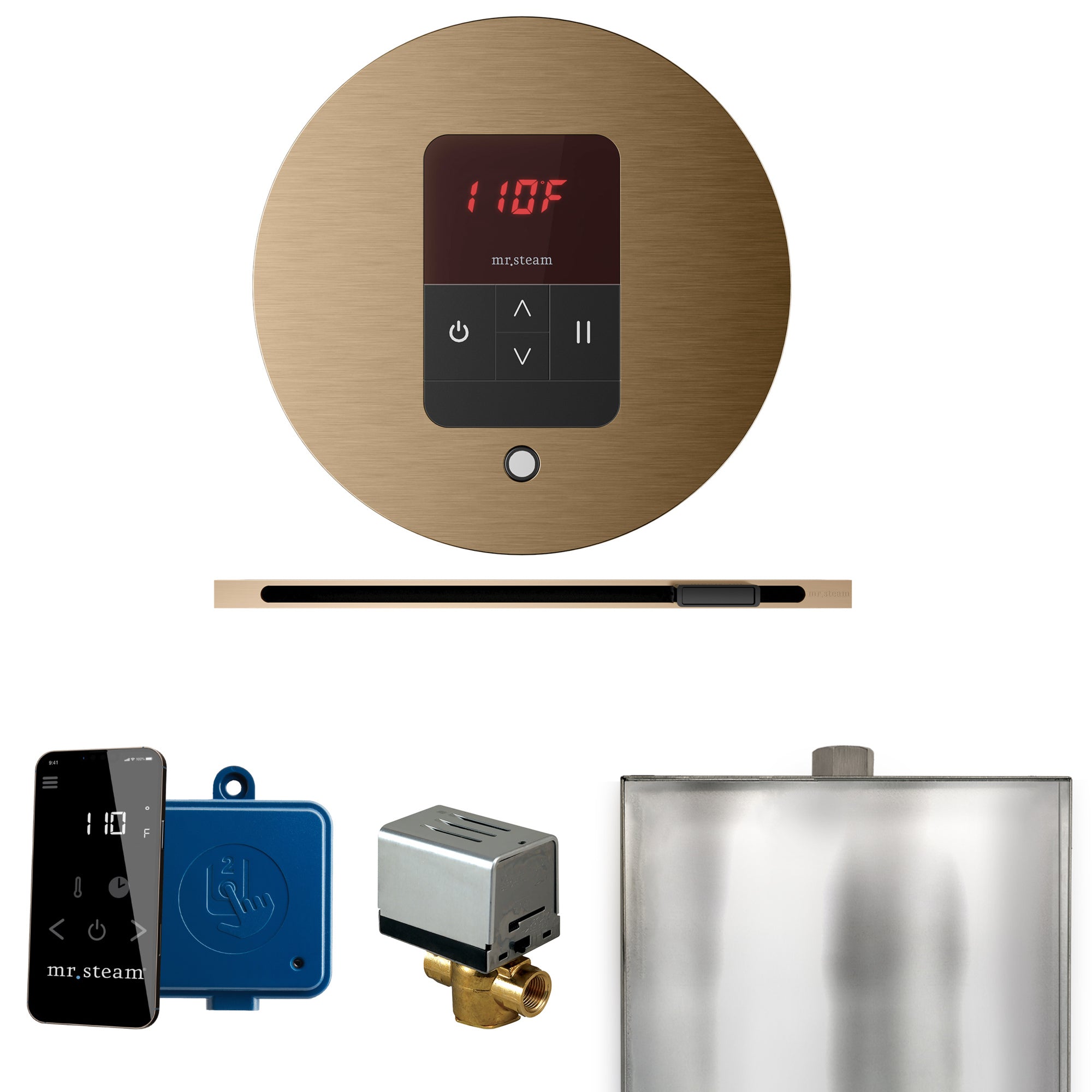 Mr Steam Basic Butler Steam Shower Control Package with Round iTempo Control and Linear Steamhead