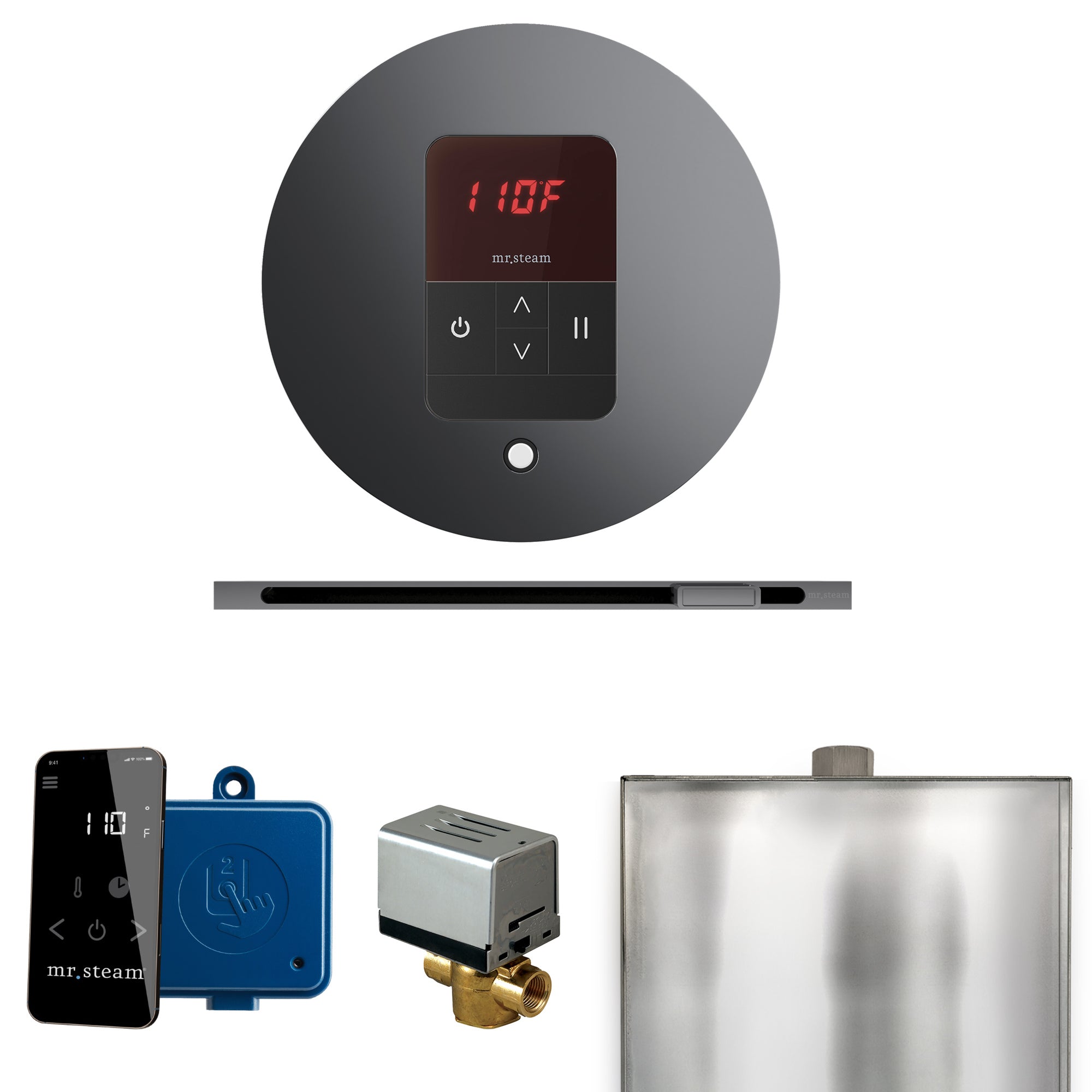 Mr Steam Basic Butler Steam Shower Control Package with Round iTempo Control and Linear Steamhead