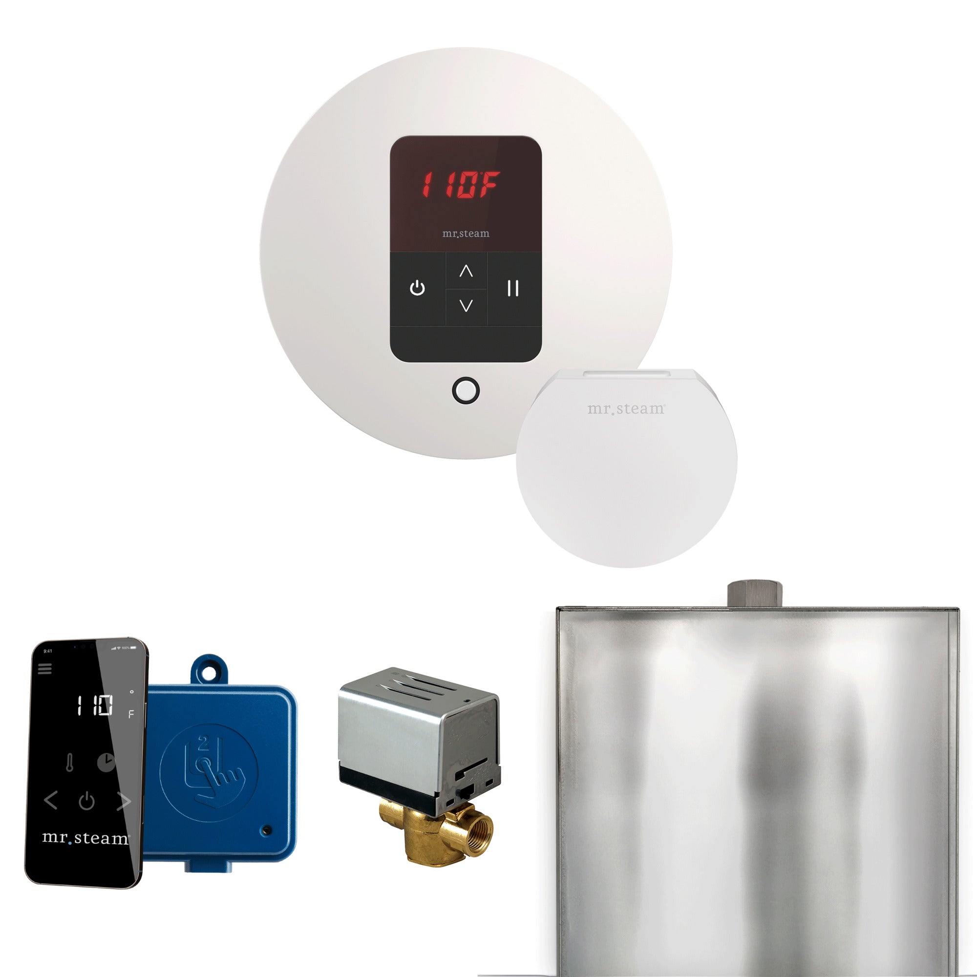 Mr Steam Basic Butler Steam Shower Control Package with Round iTempo Control and Steamhead