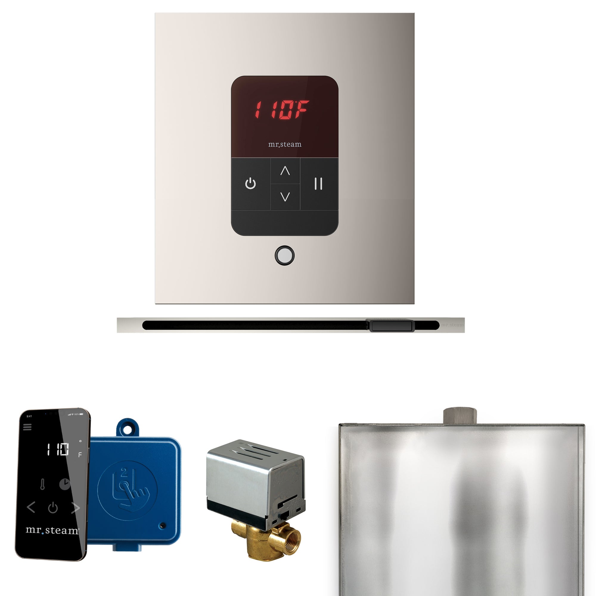 Mr Steam Basic Butler Steam Shower Control Package with Square iTempo Control and Linear Steamhead