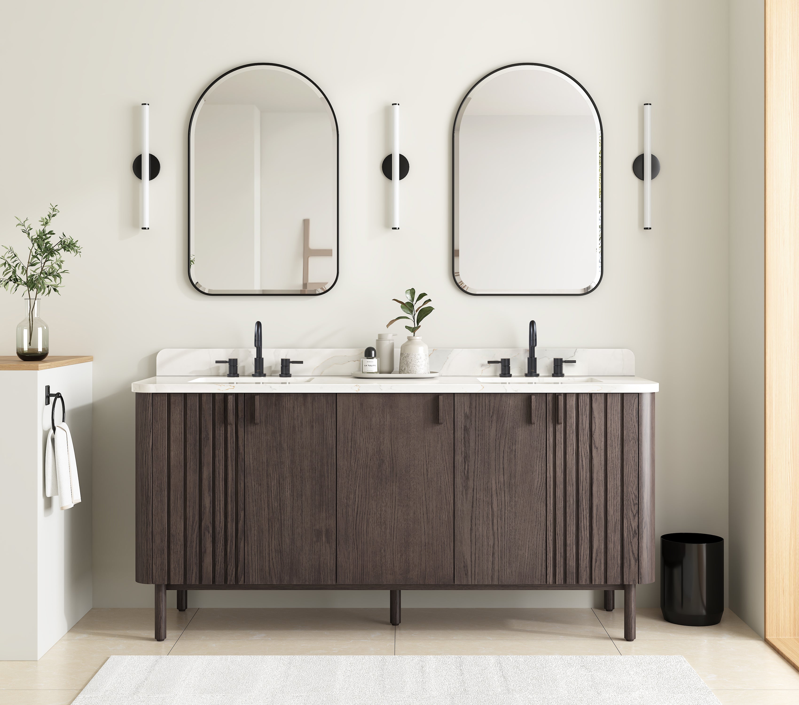 brown oak vanity set