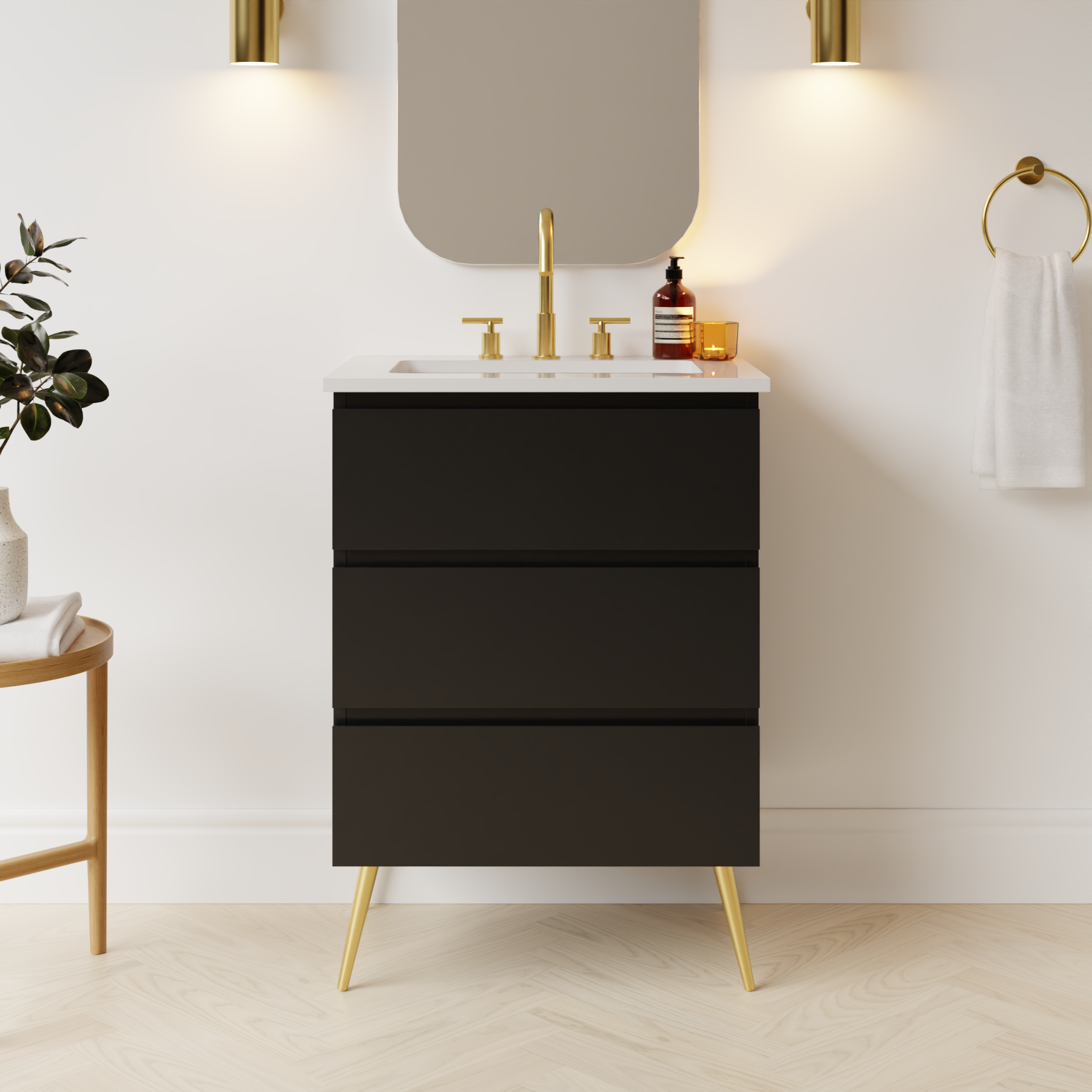 black satin paint vanity