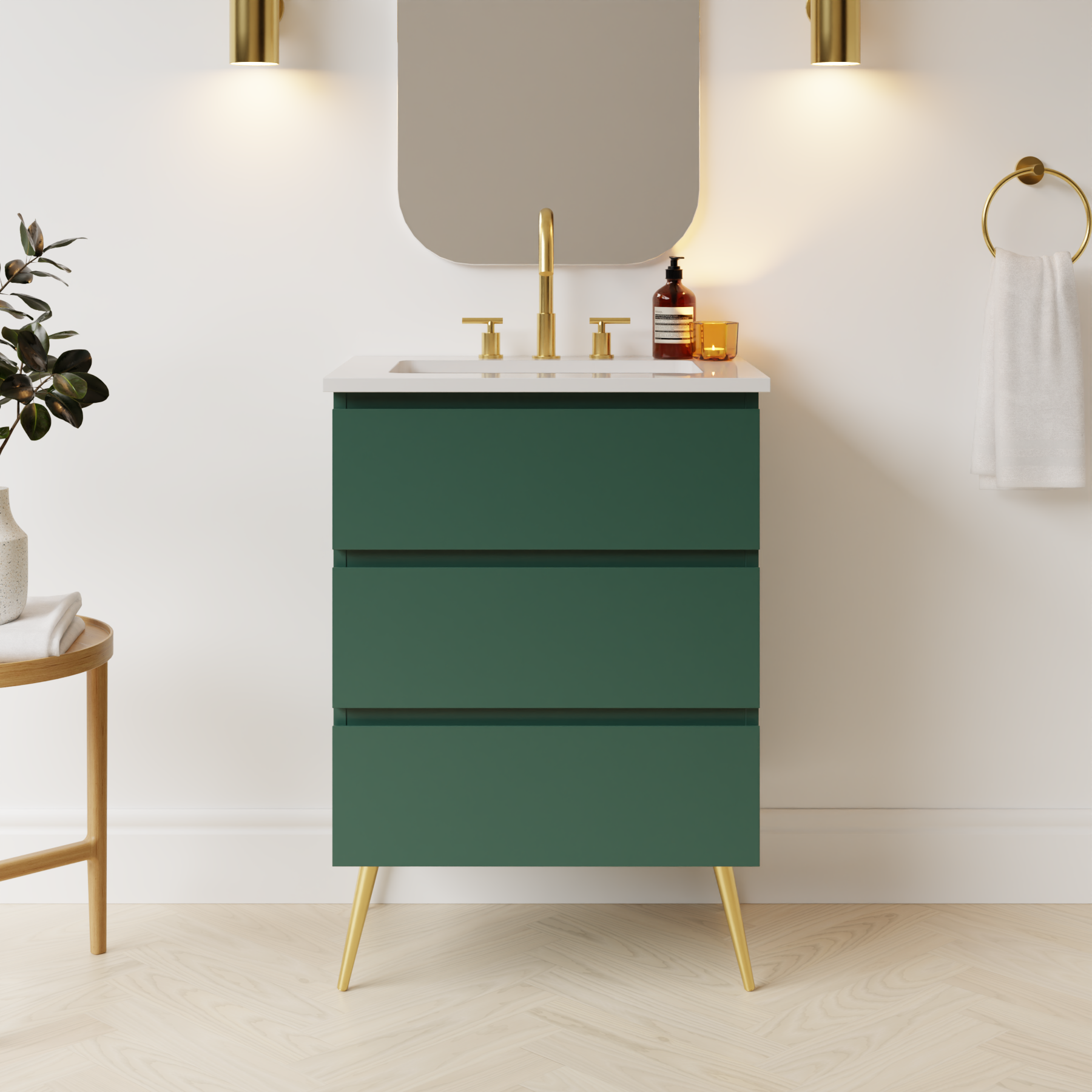 emerald green satin paint vanity