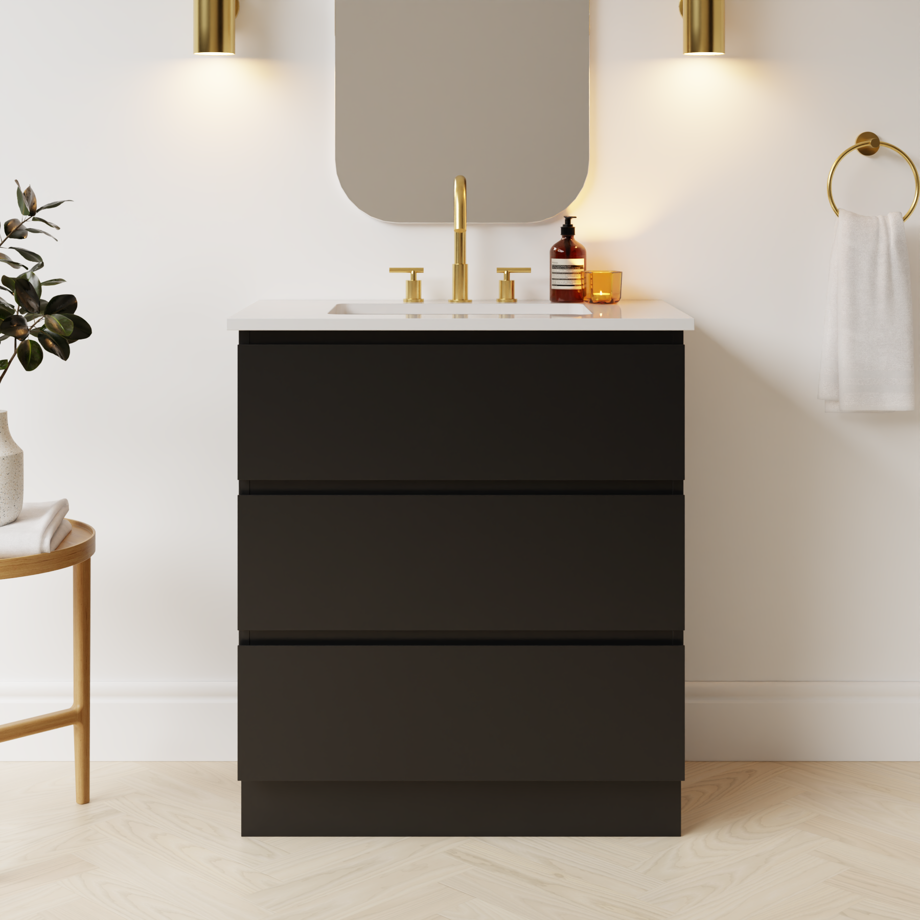 black satin paint vanity