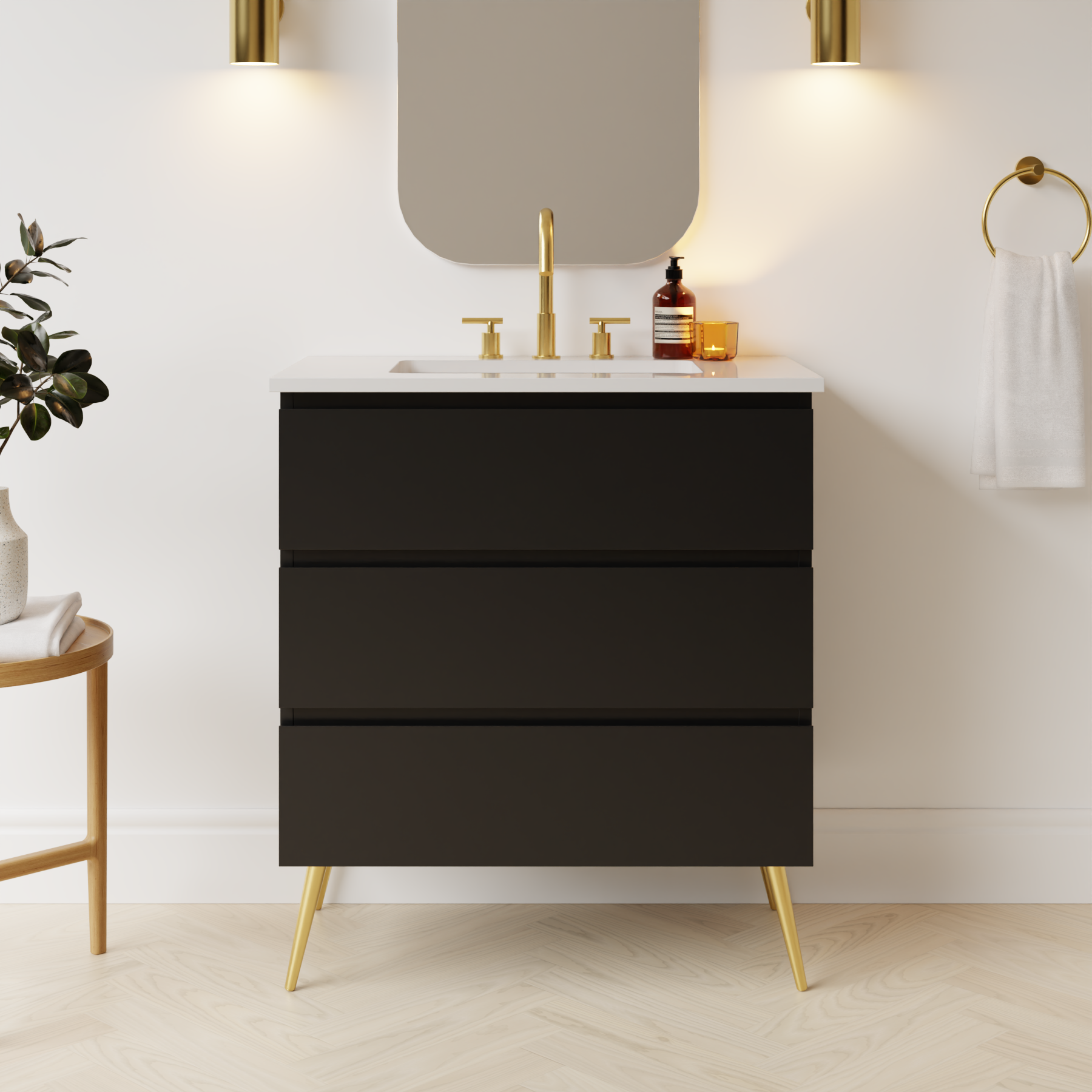 black satin paint vanity