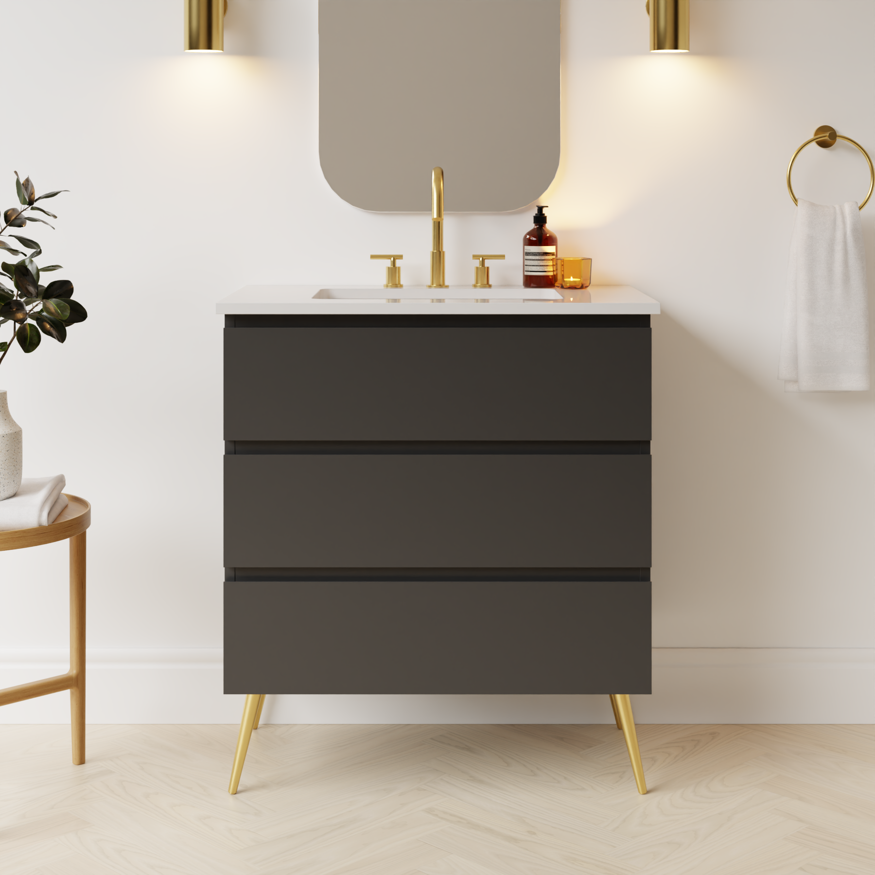 dark grey satin paint vanity