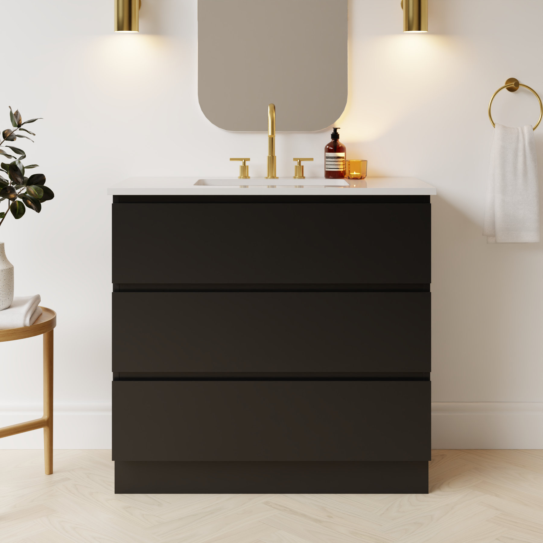 black satin paint vanity
