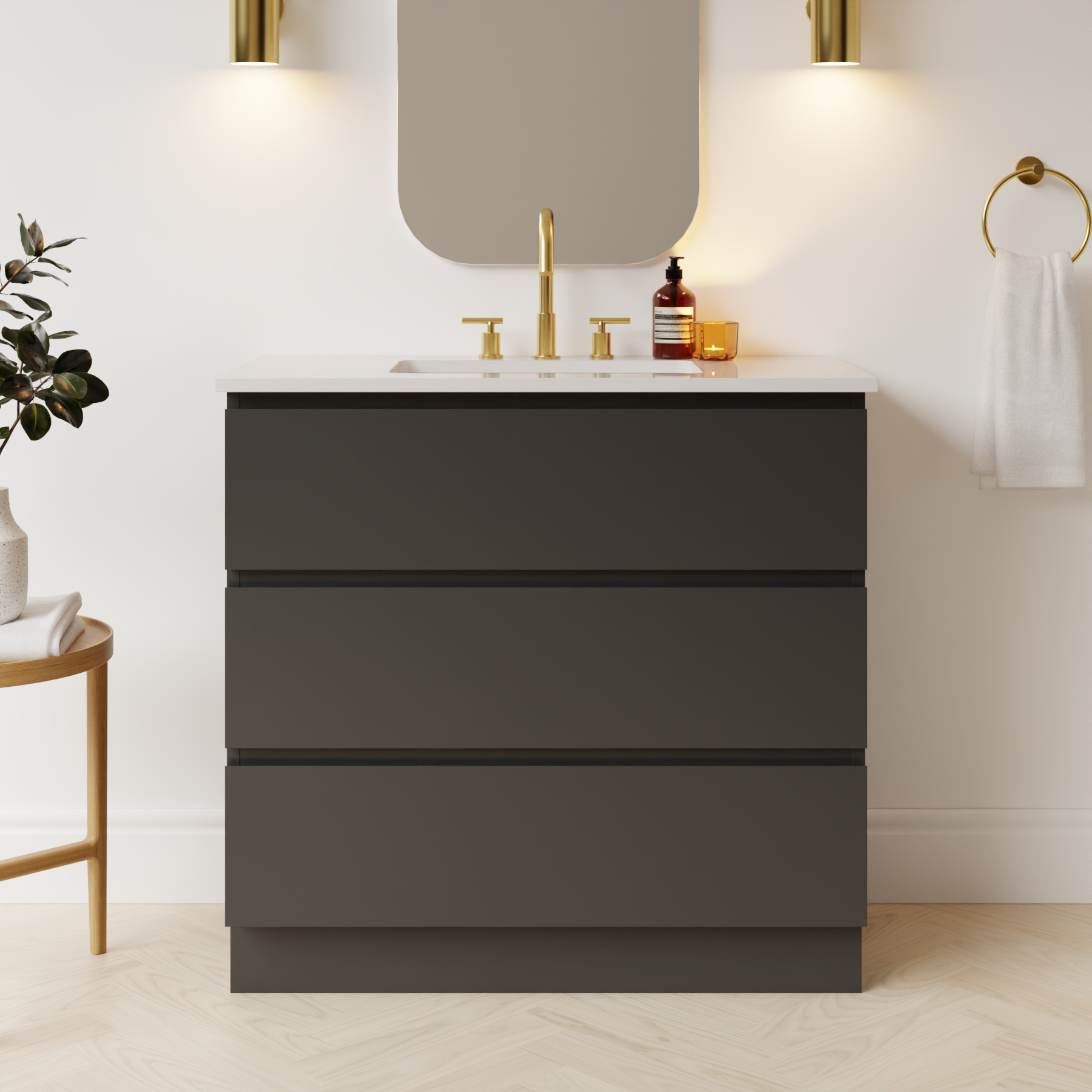dark grey satin paint vanity
