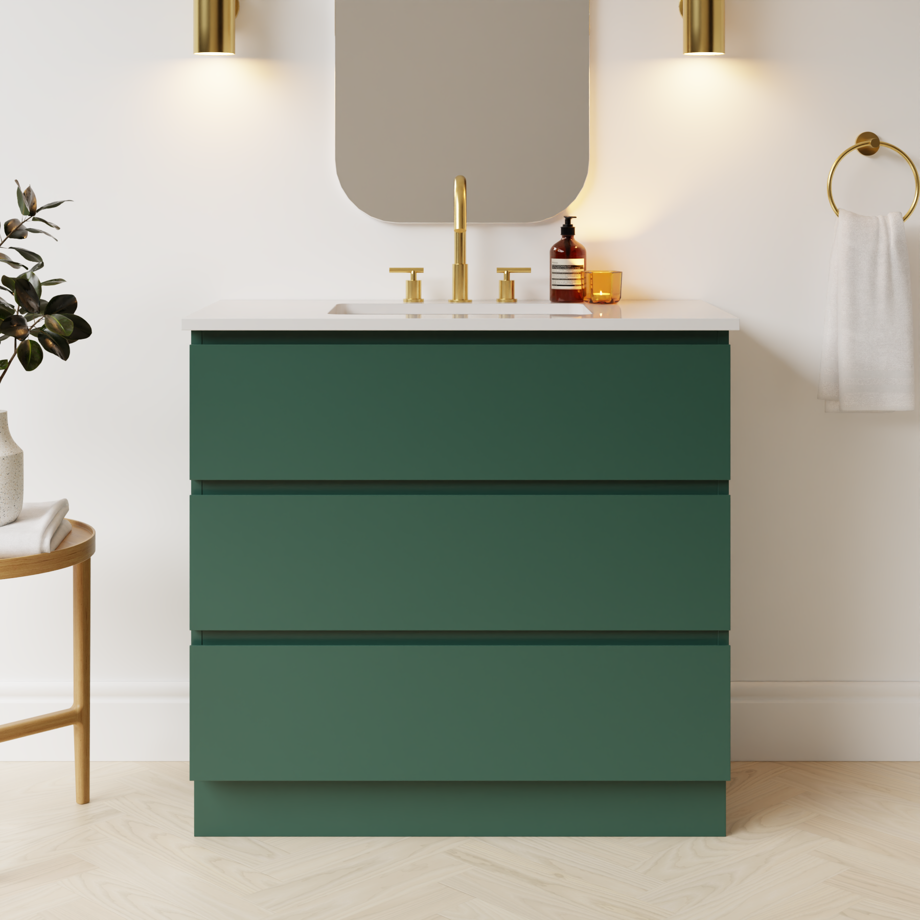 emerald green satin paint vanity