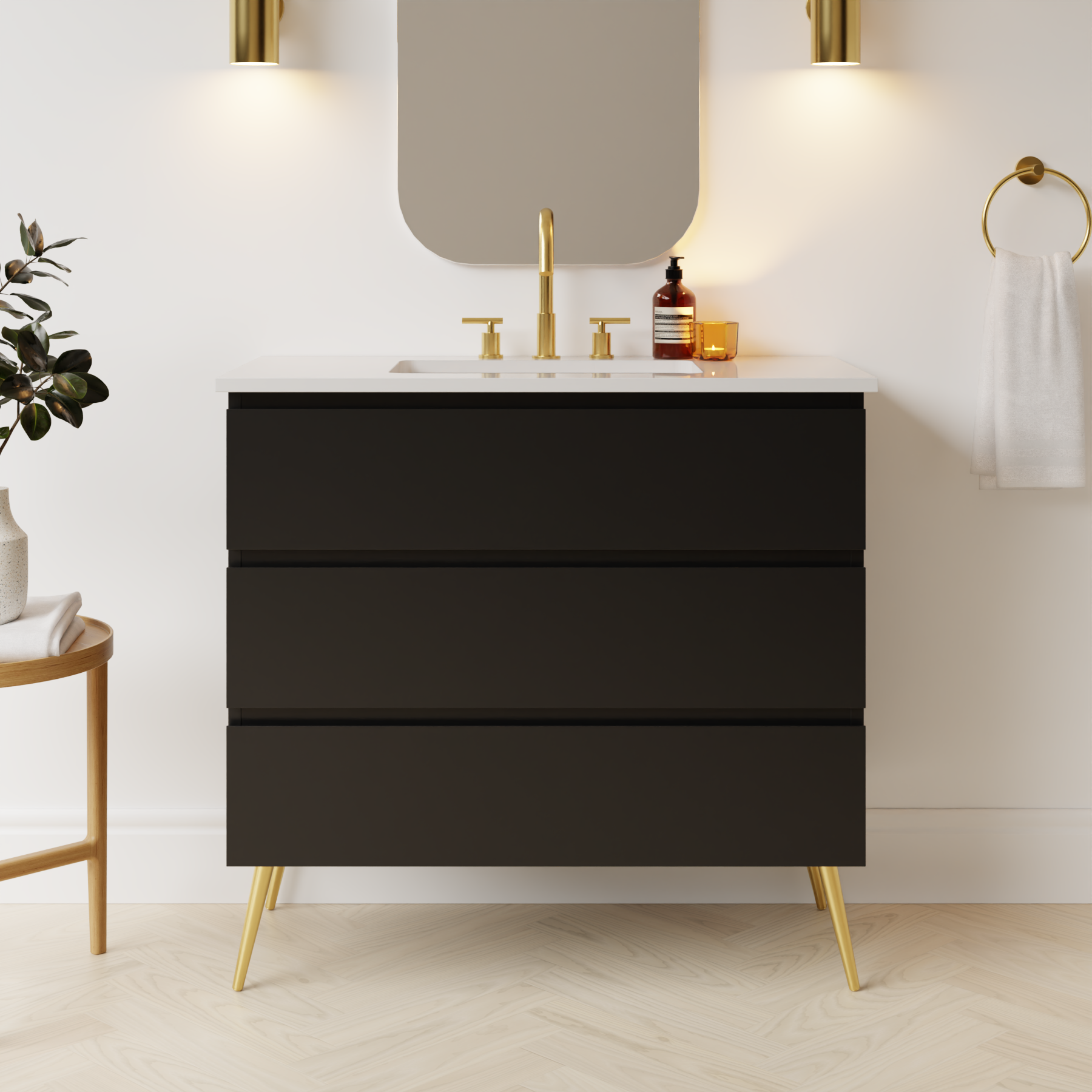 black satin paint vanity