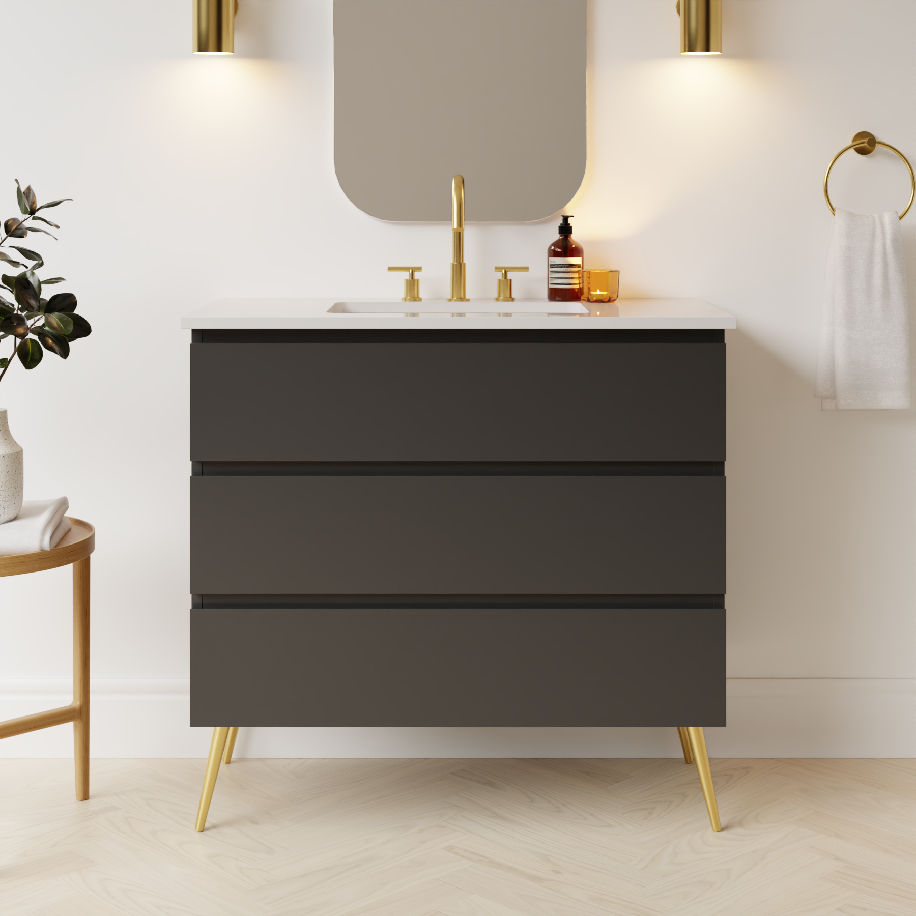 dark grey satin paint vanity