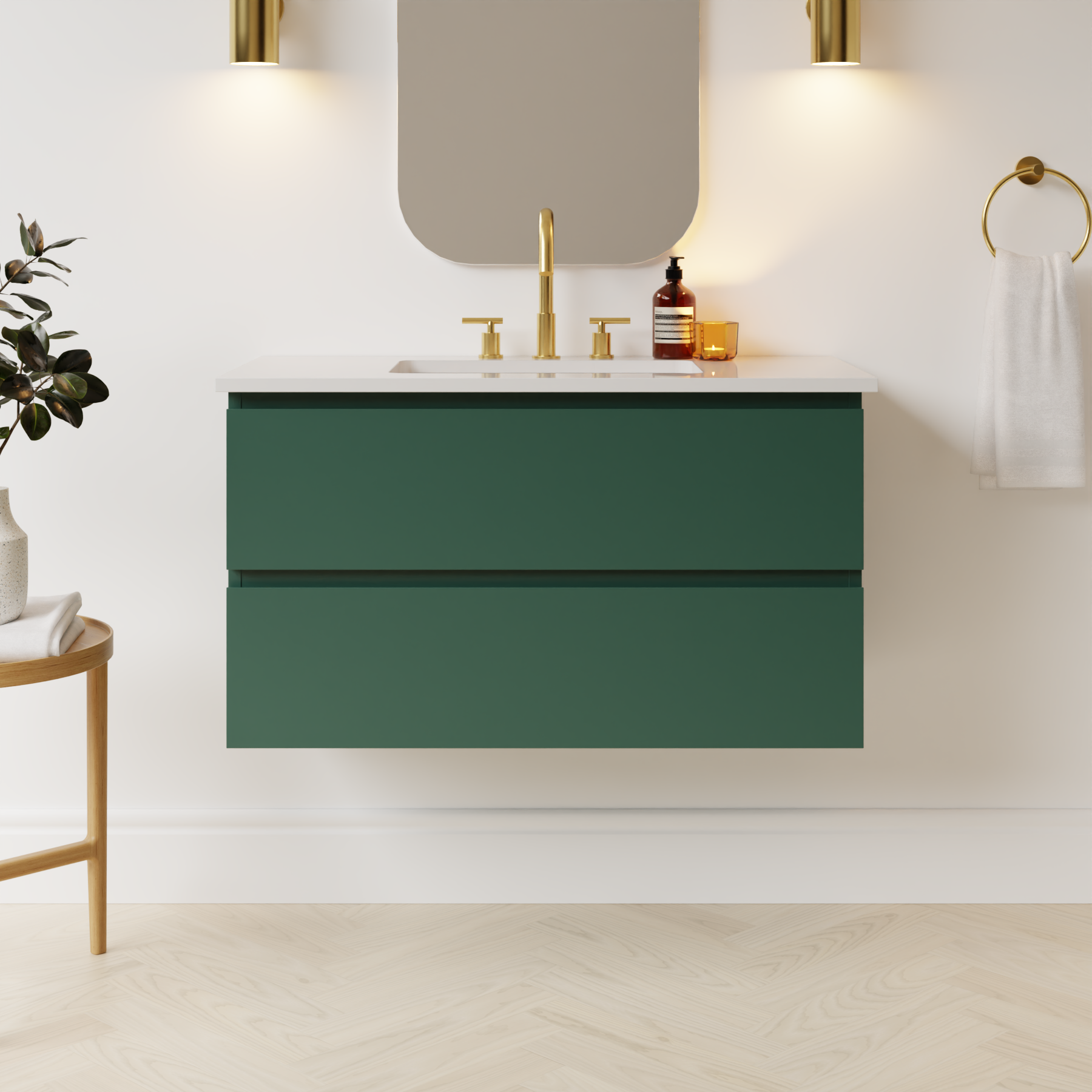 emerald green satin paint vanity