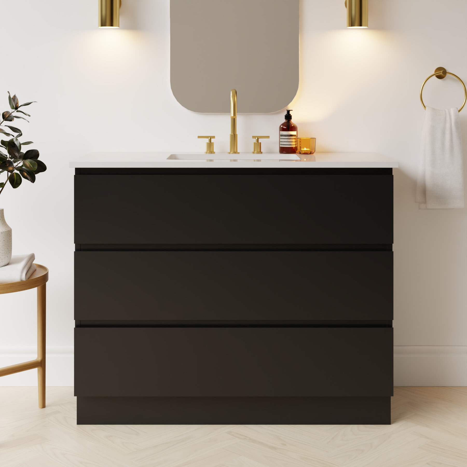 black satin paint vanity