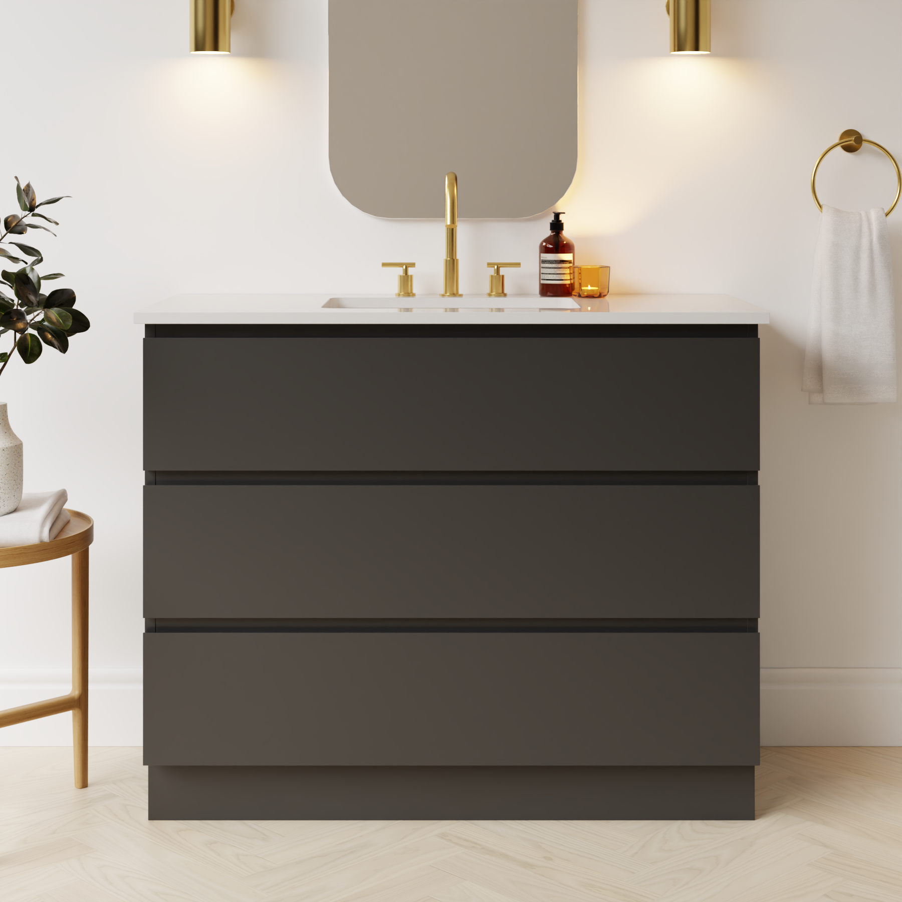 dark grey satin paint vanity