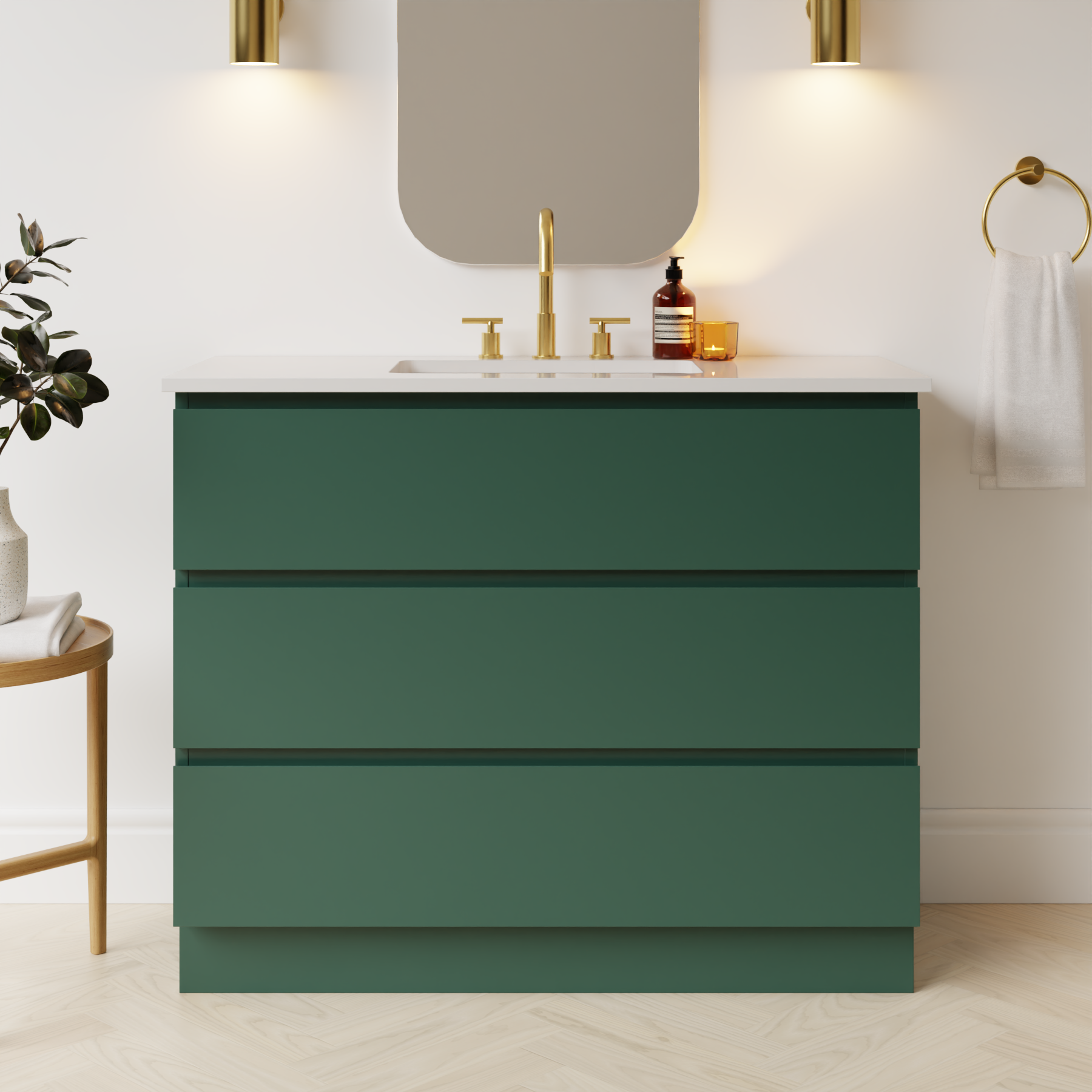 emerald green satin paint vanity