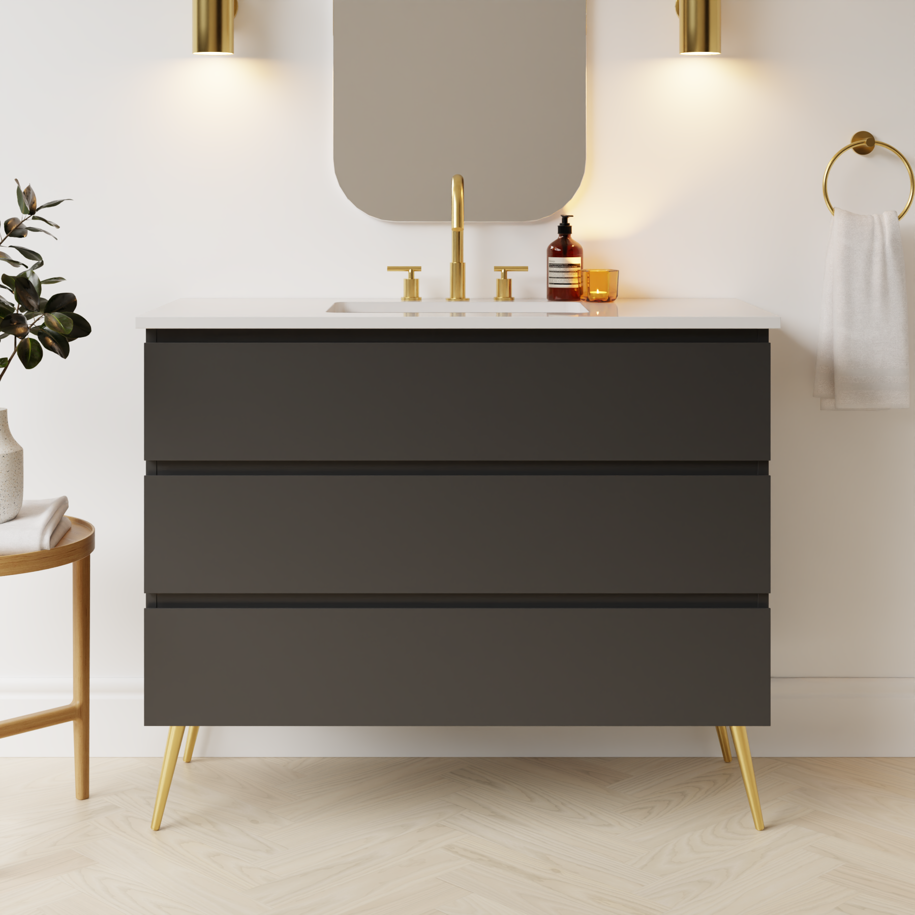 dark grey satin paint vanity