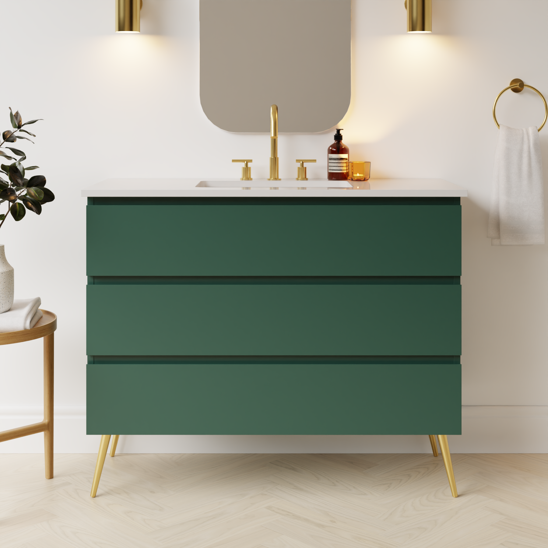 emerald green satin paint vanity