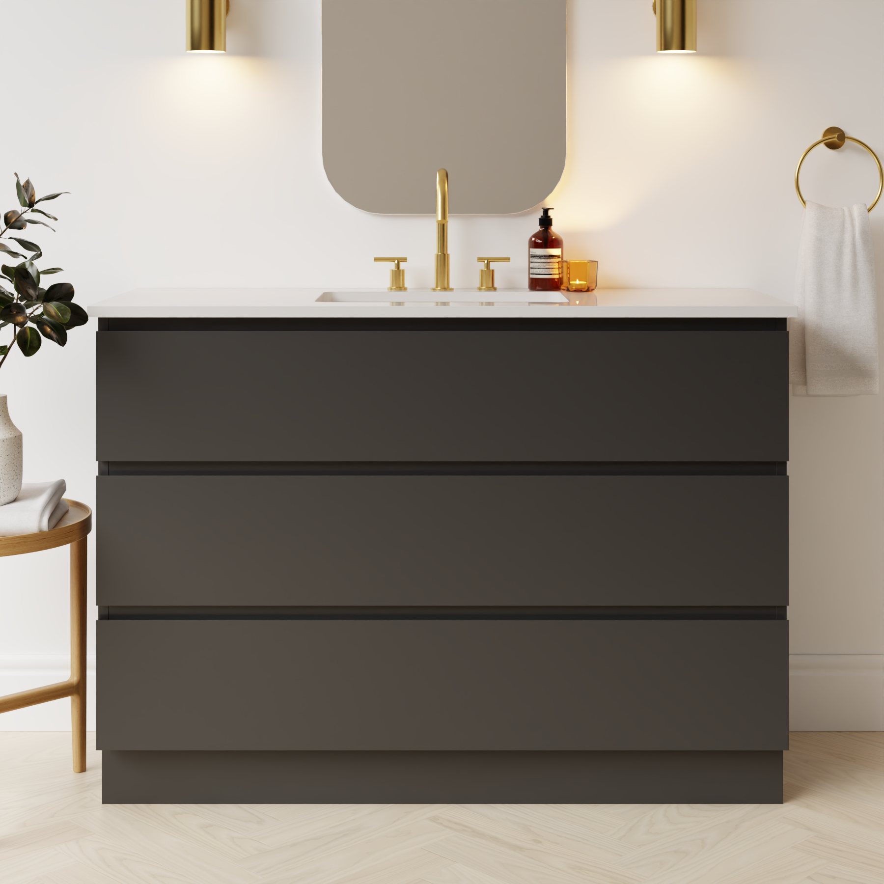 dark grey satin paint vanity