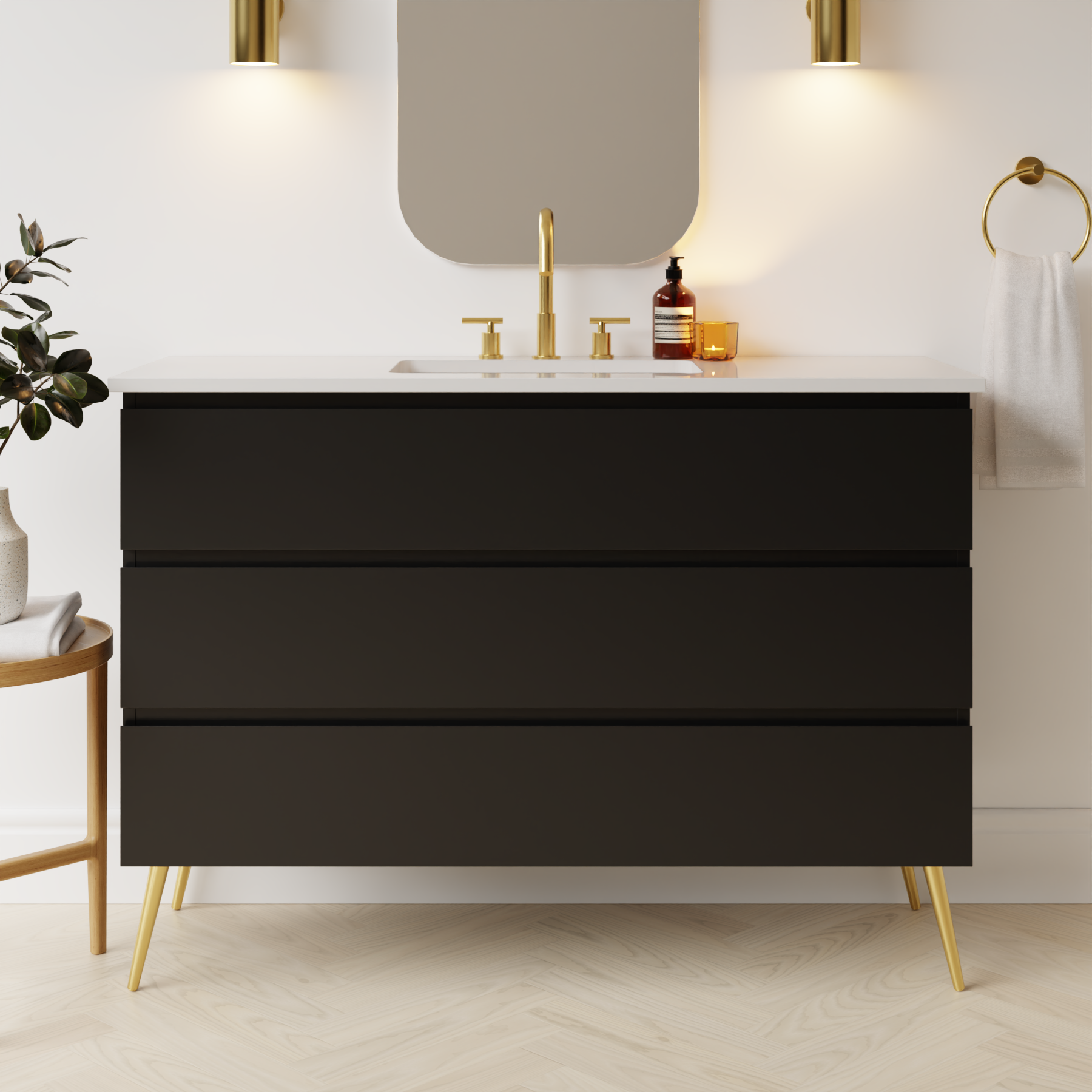 black satin paint vanity