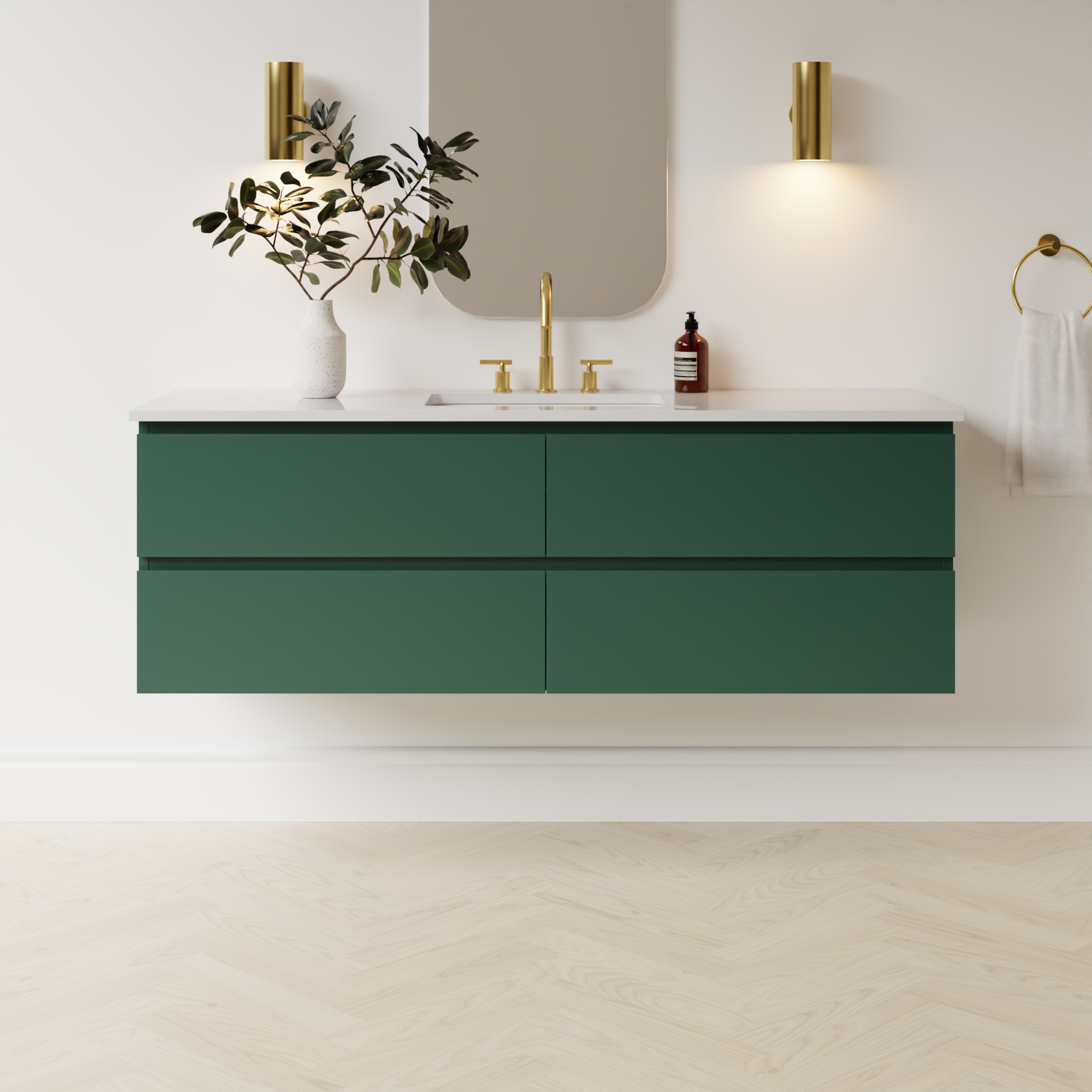 emerald green satin paint vanity