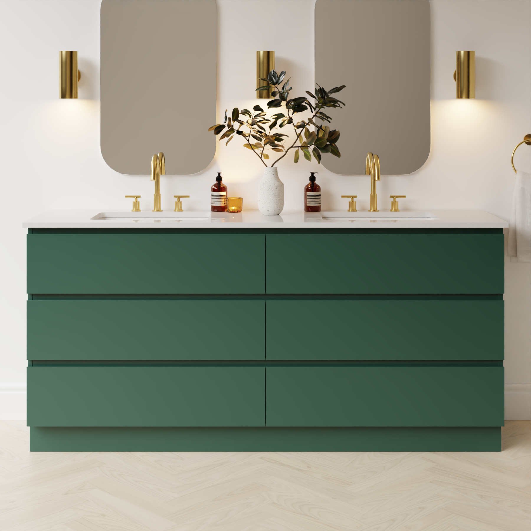 emerald green satin paint vanity