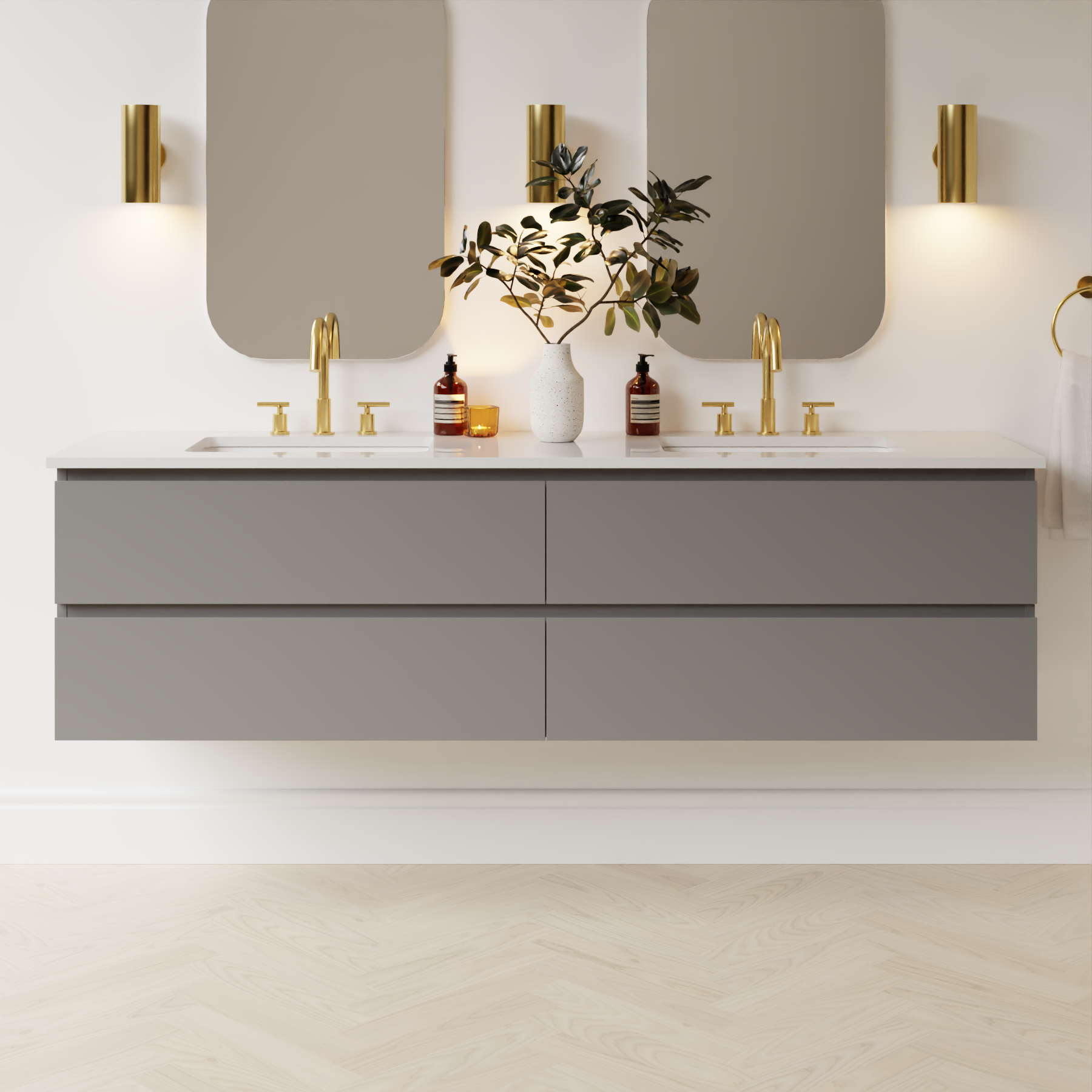light grey satin paint vanity