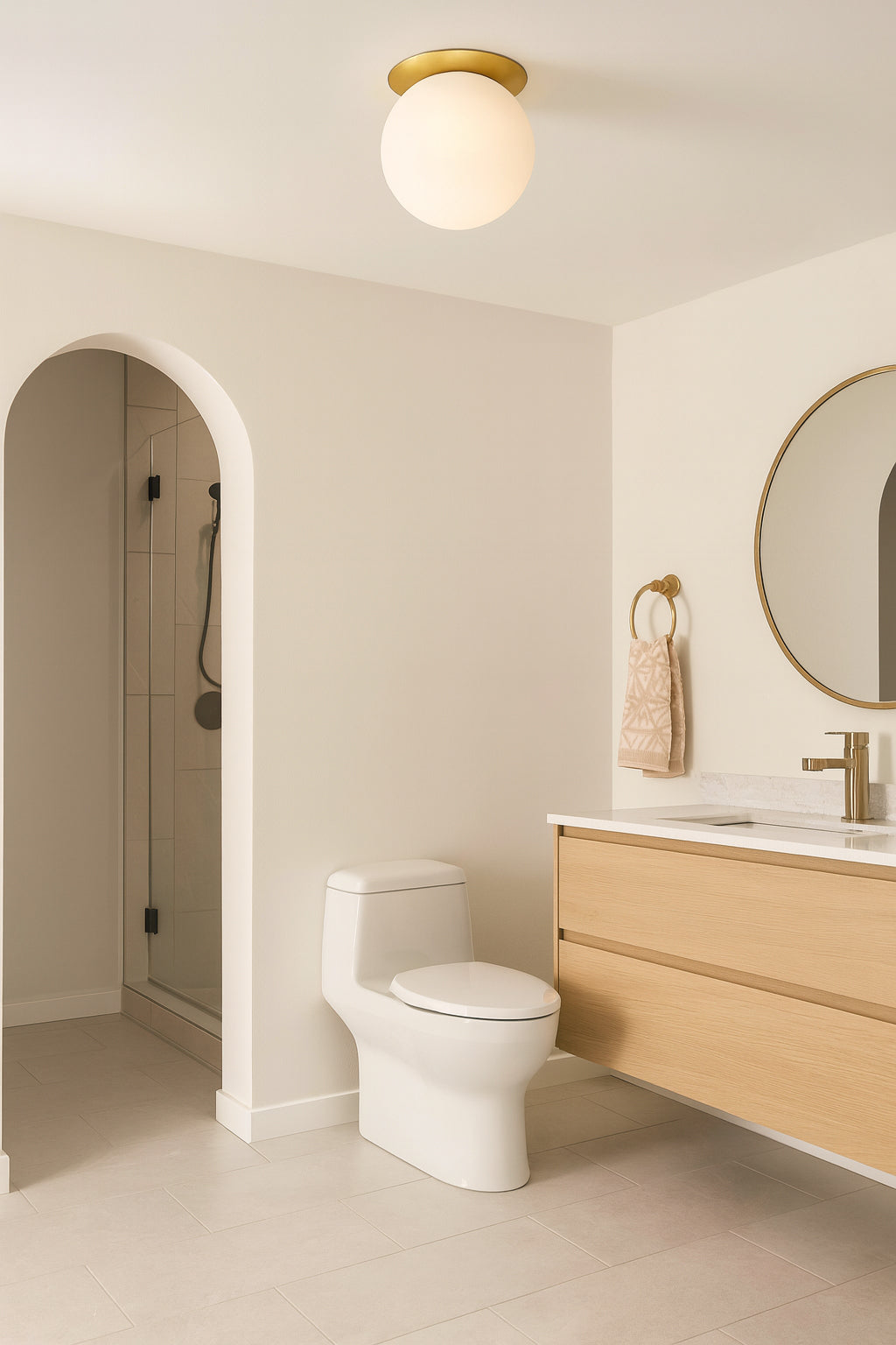 aged brass/white flush mount