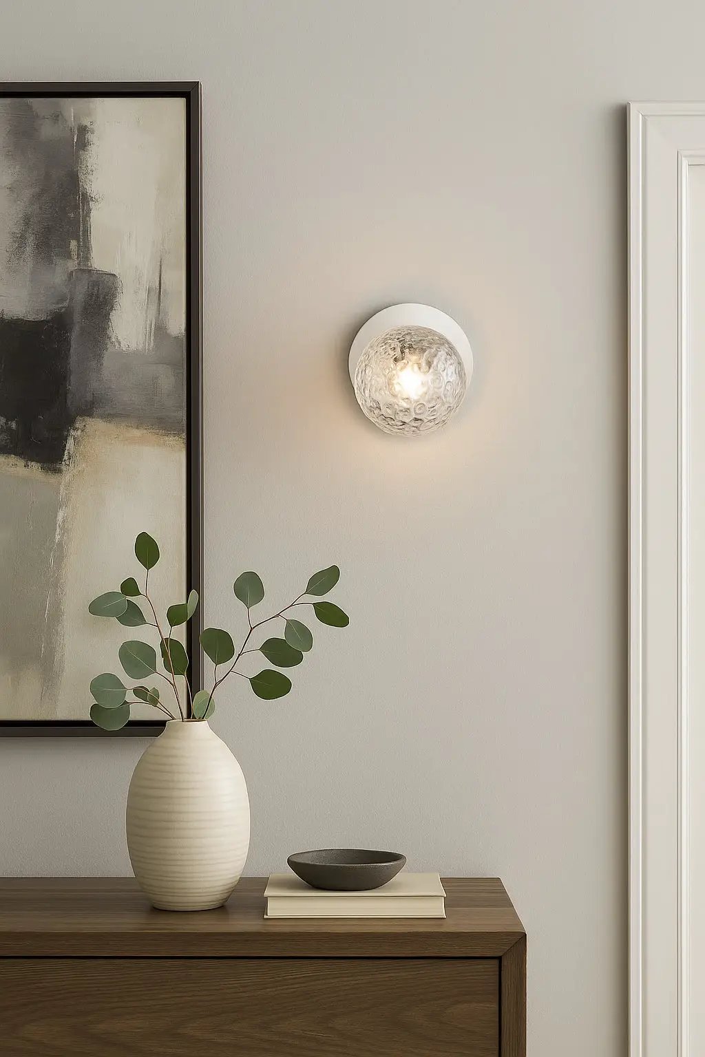 matte white/clear wall sconce