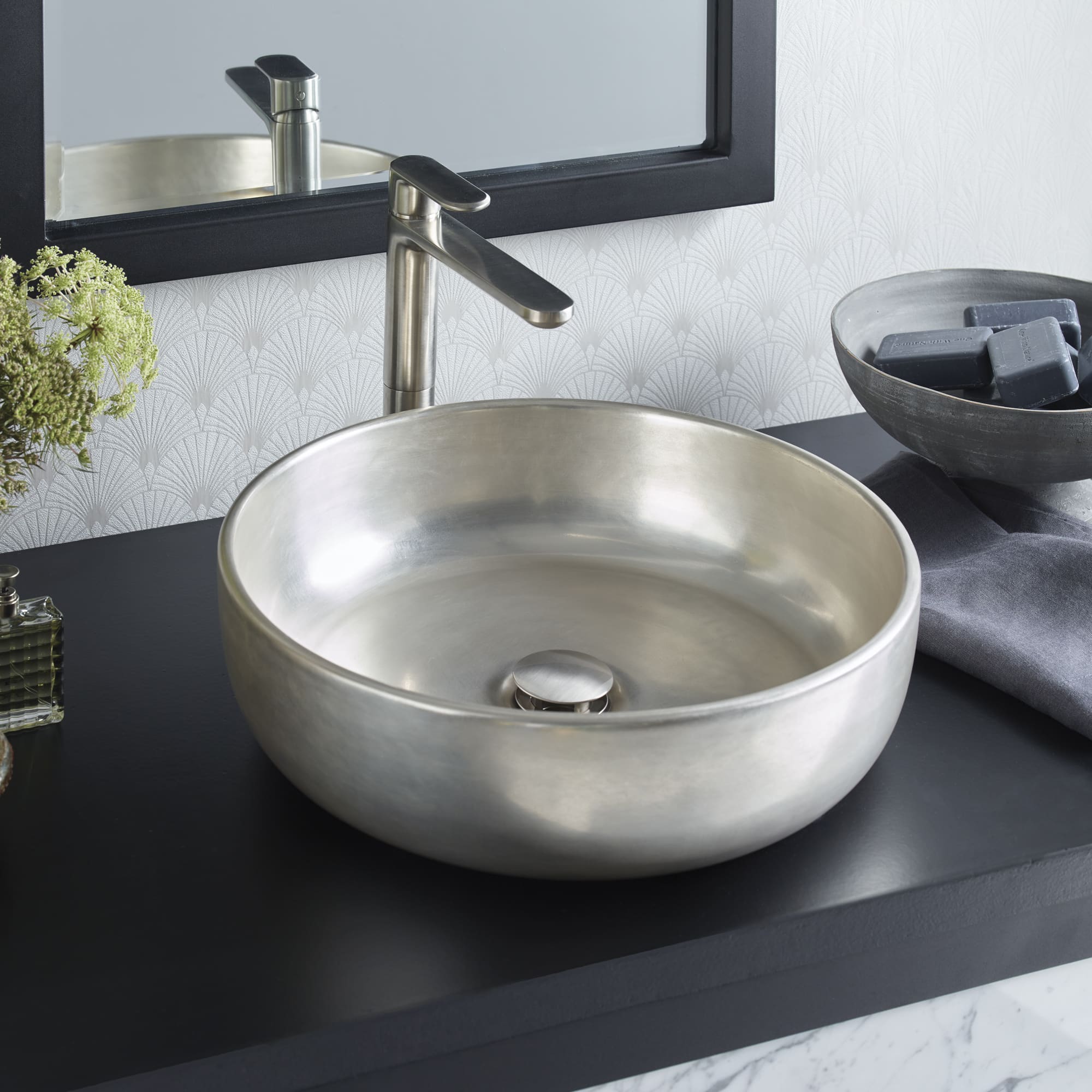 silver bathroom sink