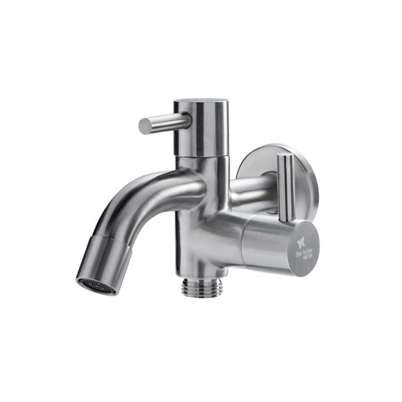 Outdoor Shower Company Wall Mount Single Supply Combo Faucet - Aerating Faucet and 1/2" Hose Threads with 3/4" MHT Hose Adapter - 316 Stainless Steel