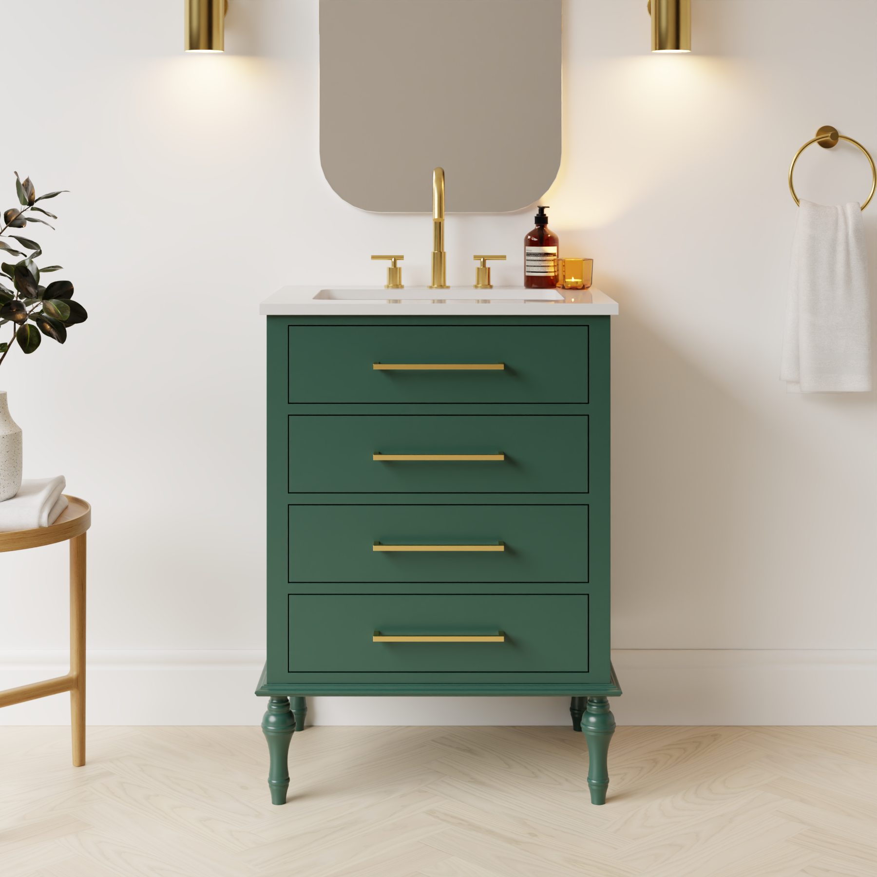 emerald green satin paint vanity