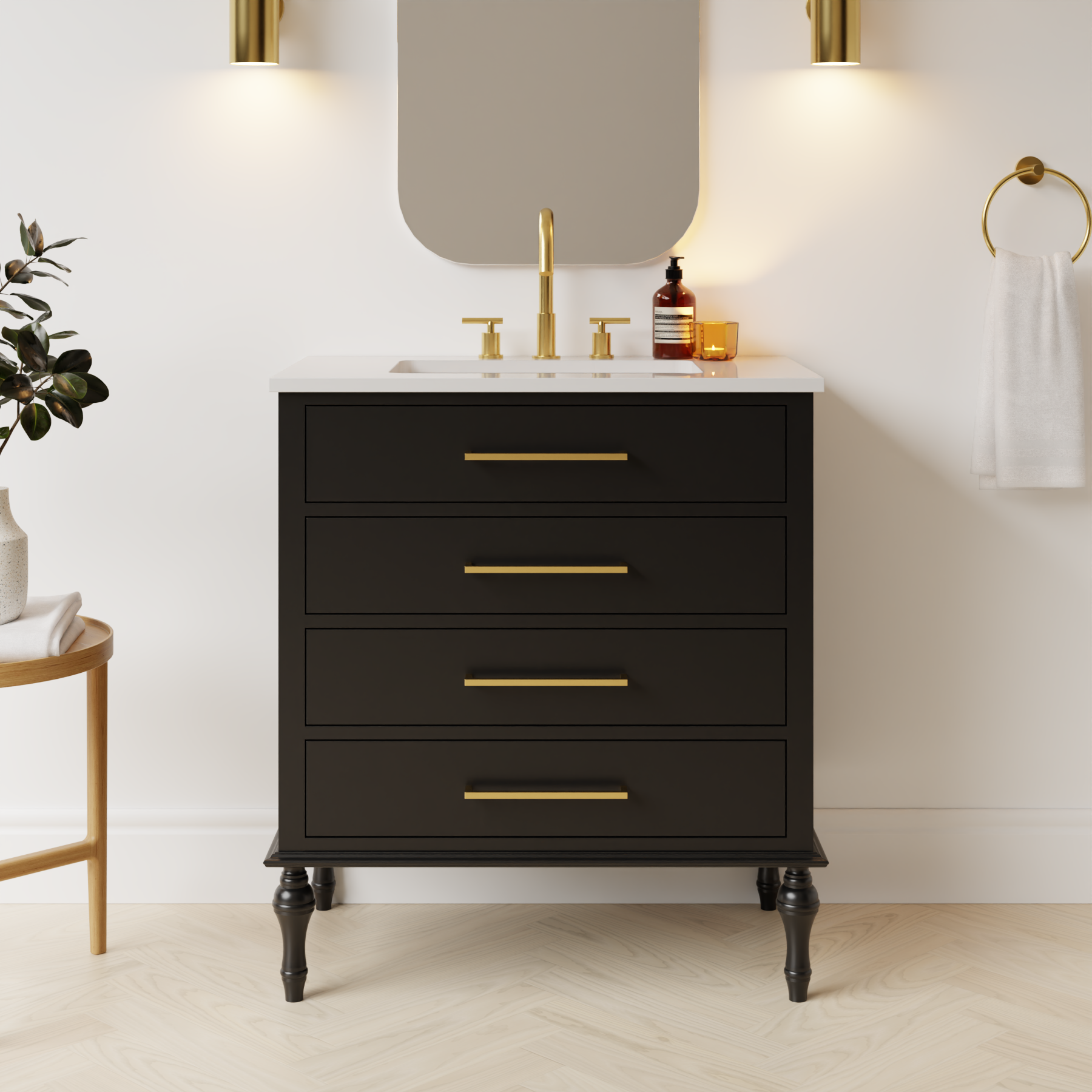 black satin paint vanity