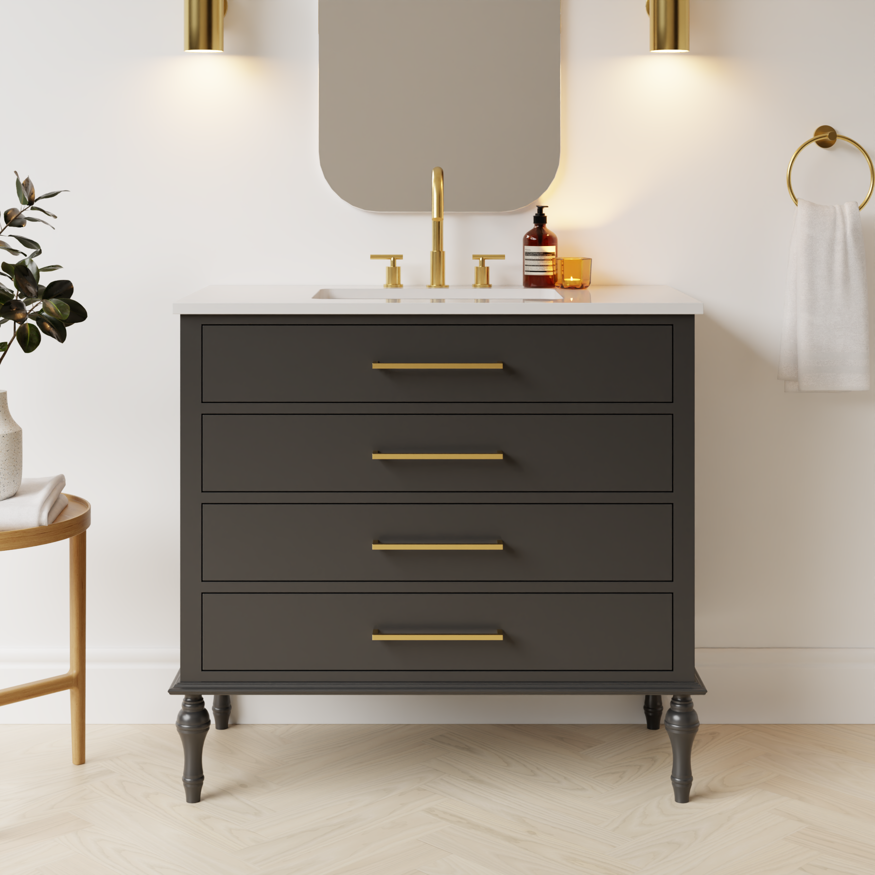 dark grey satin paint vanity