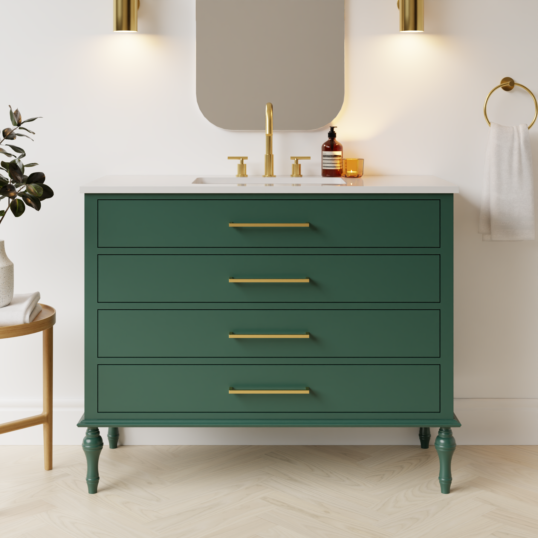 emerald green satin paint vanity