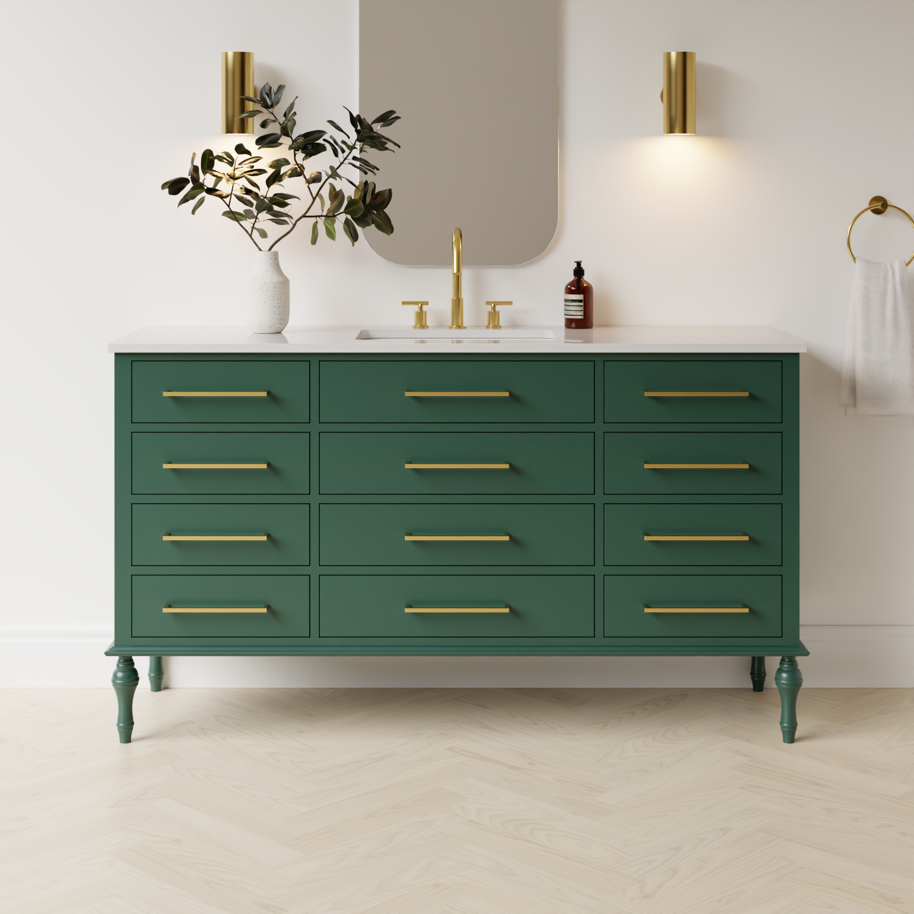 emerald green satin paint vanity