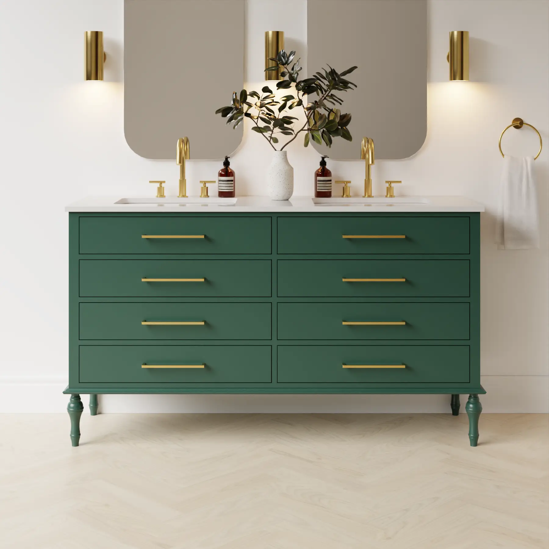 emerald green satin paint vanity