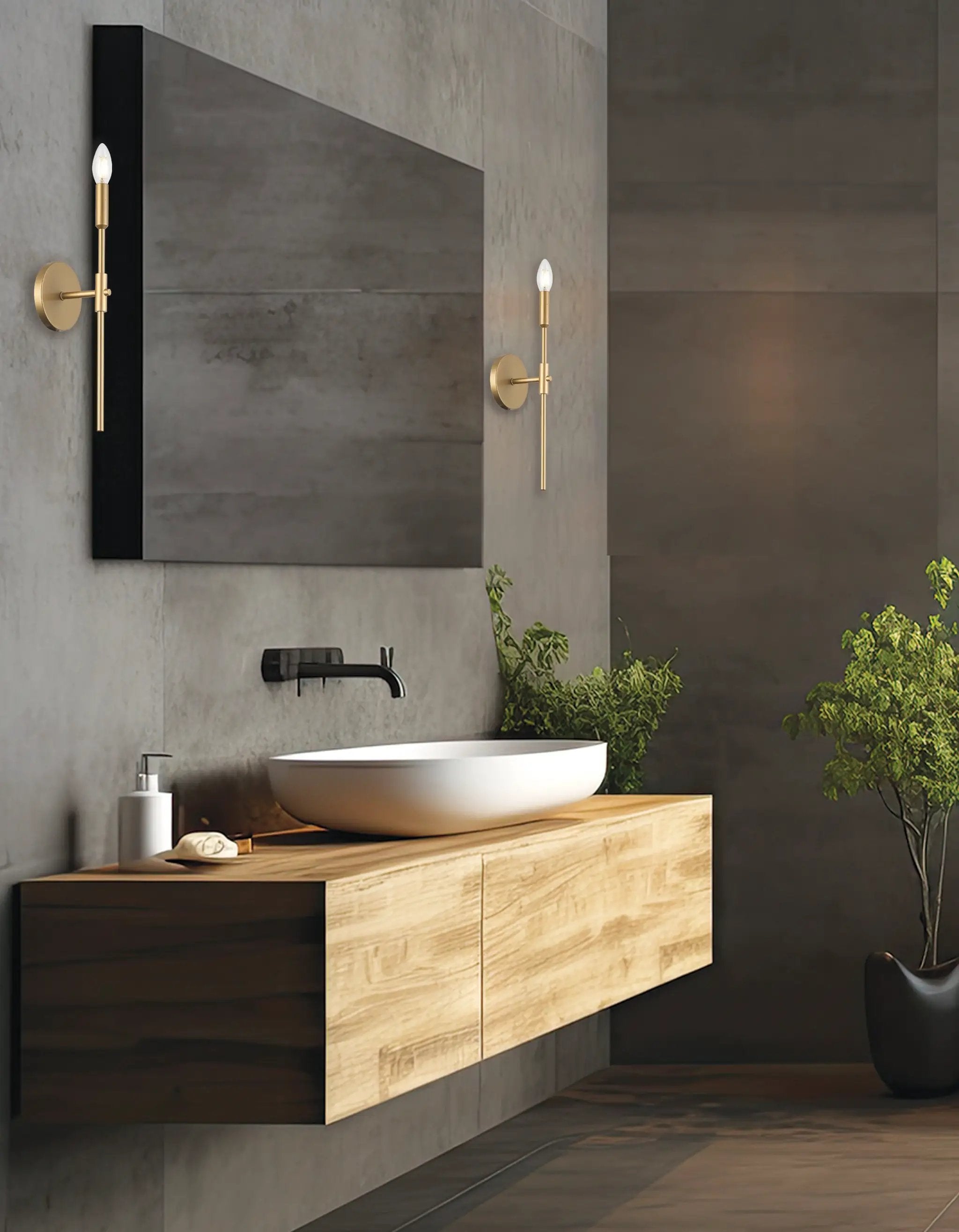 satin chrome and aged brass wall sconce