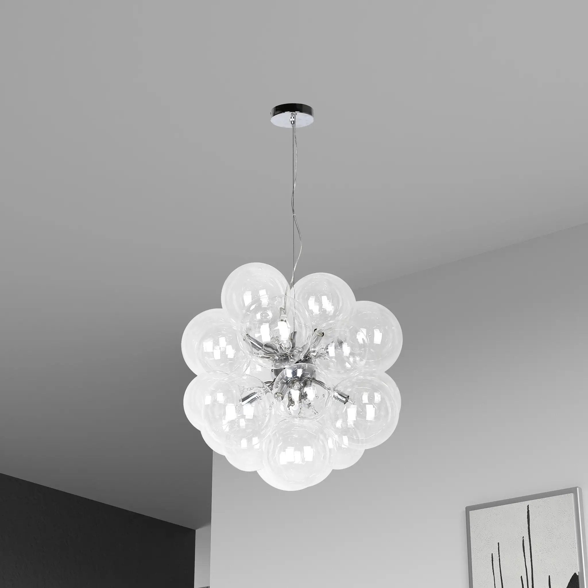 polished chrome with clear glass pendants