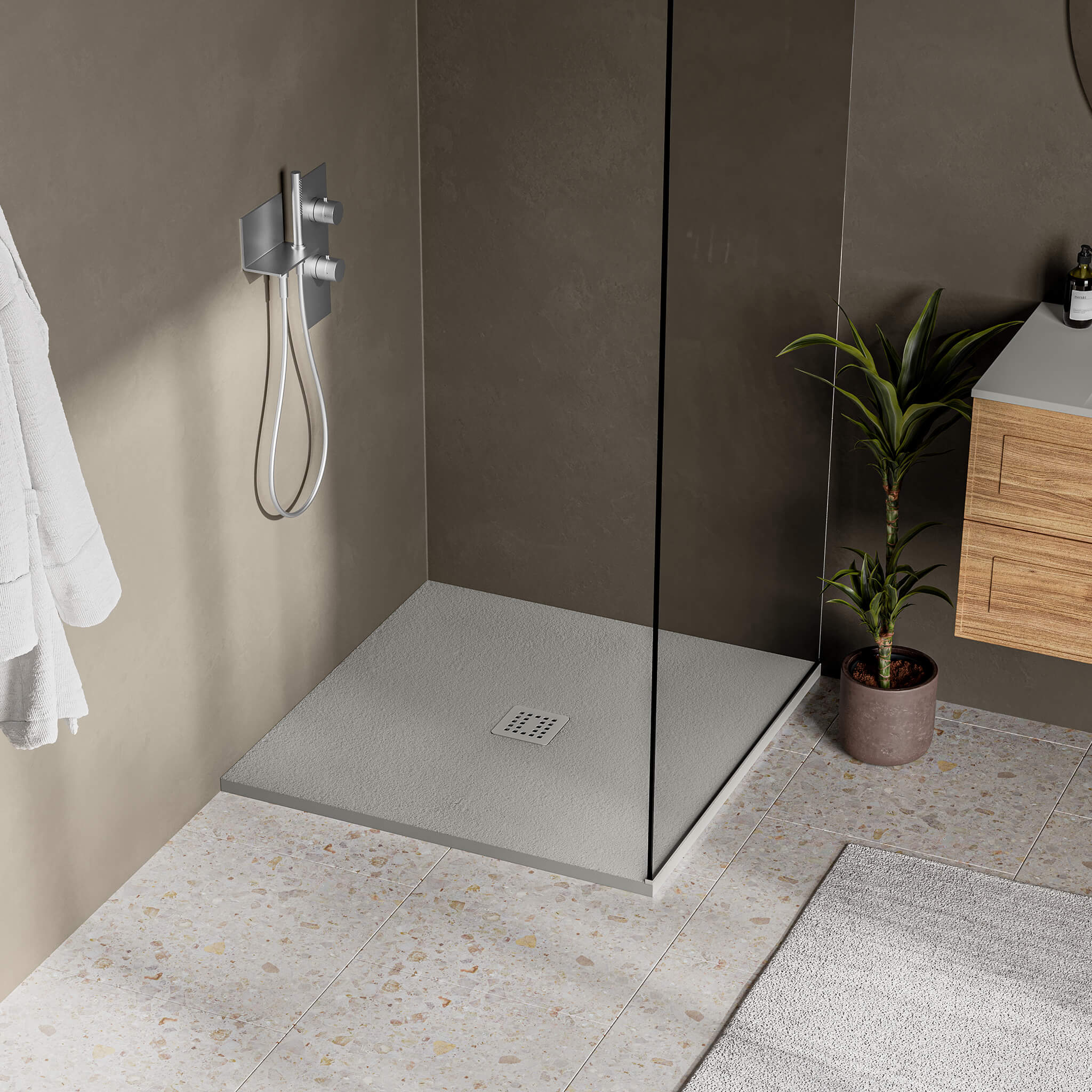 grey shower base