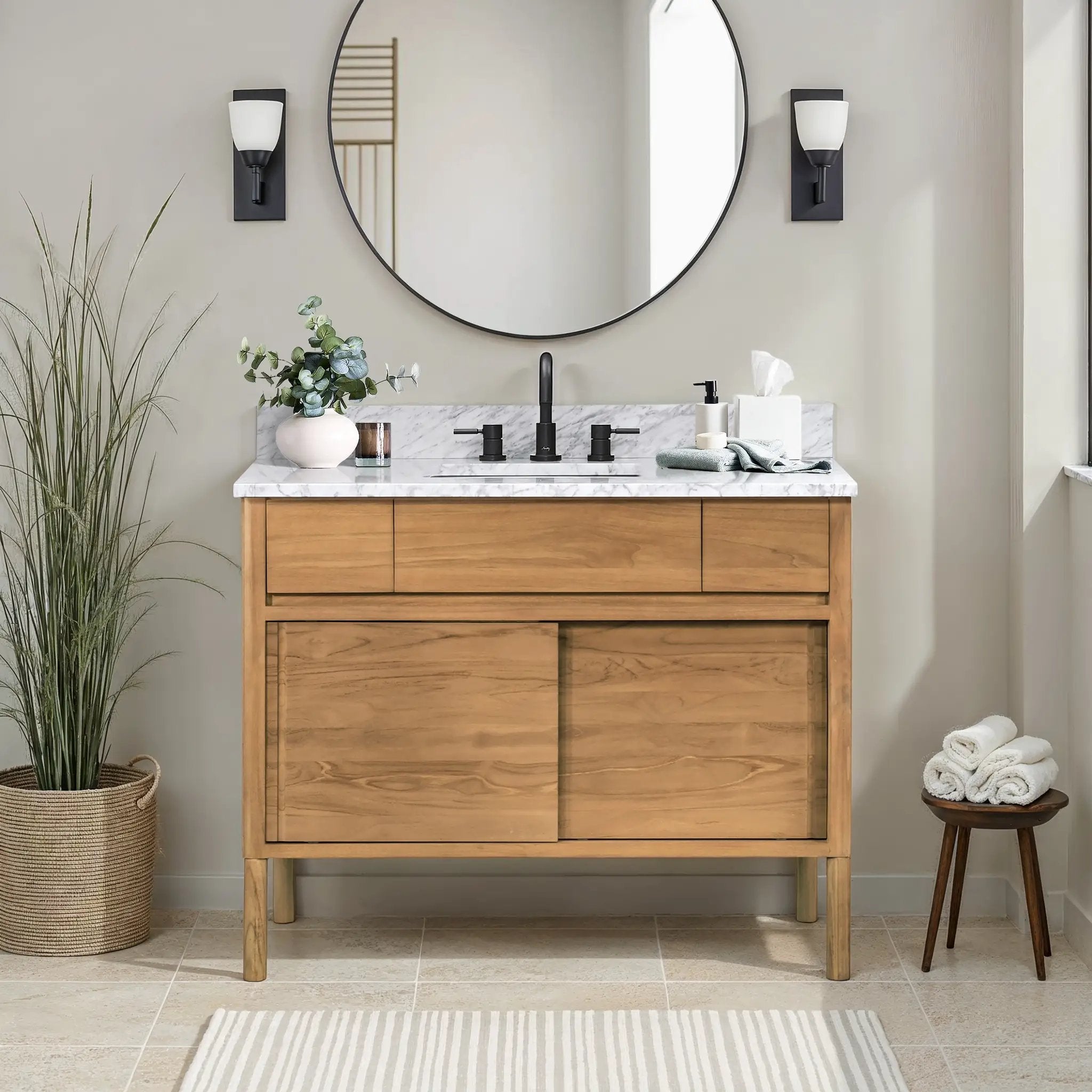 natural teak vanity set