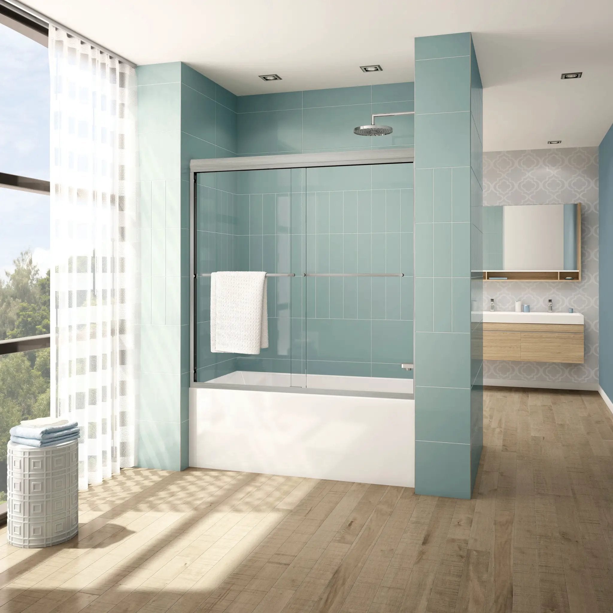 brushed nickel tub enclosure
