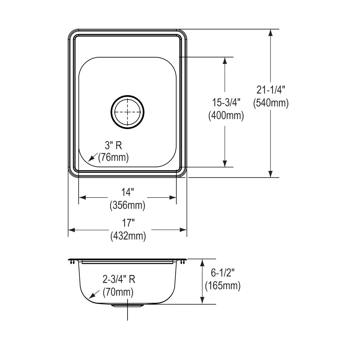 satin single bowl drop-in bar sink