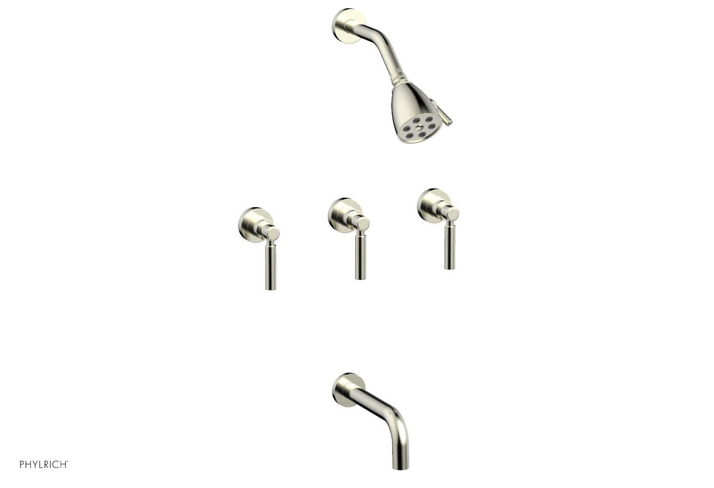 Phylrich BASIC Three Handle Tub and Shower Set 7 1/2" Spout - Lever Handles
