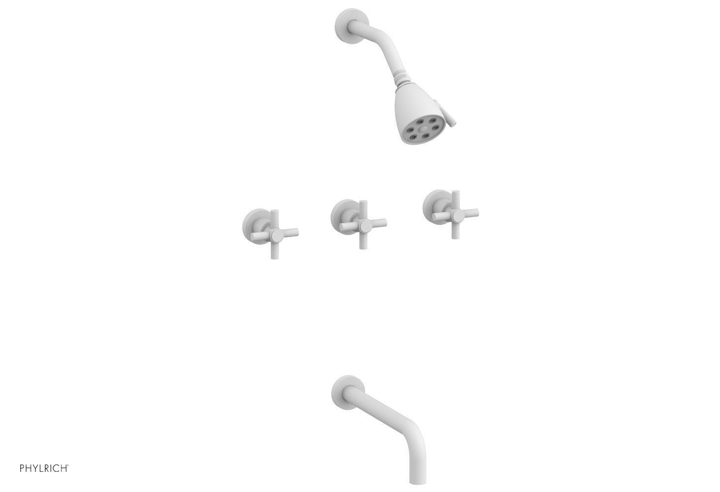 Phylrich BASIC Three Handle Tub and Shower Set 10" Spout - Tubular Cross Handles