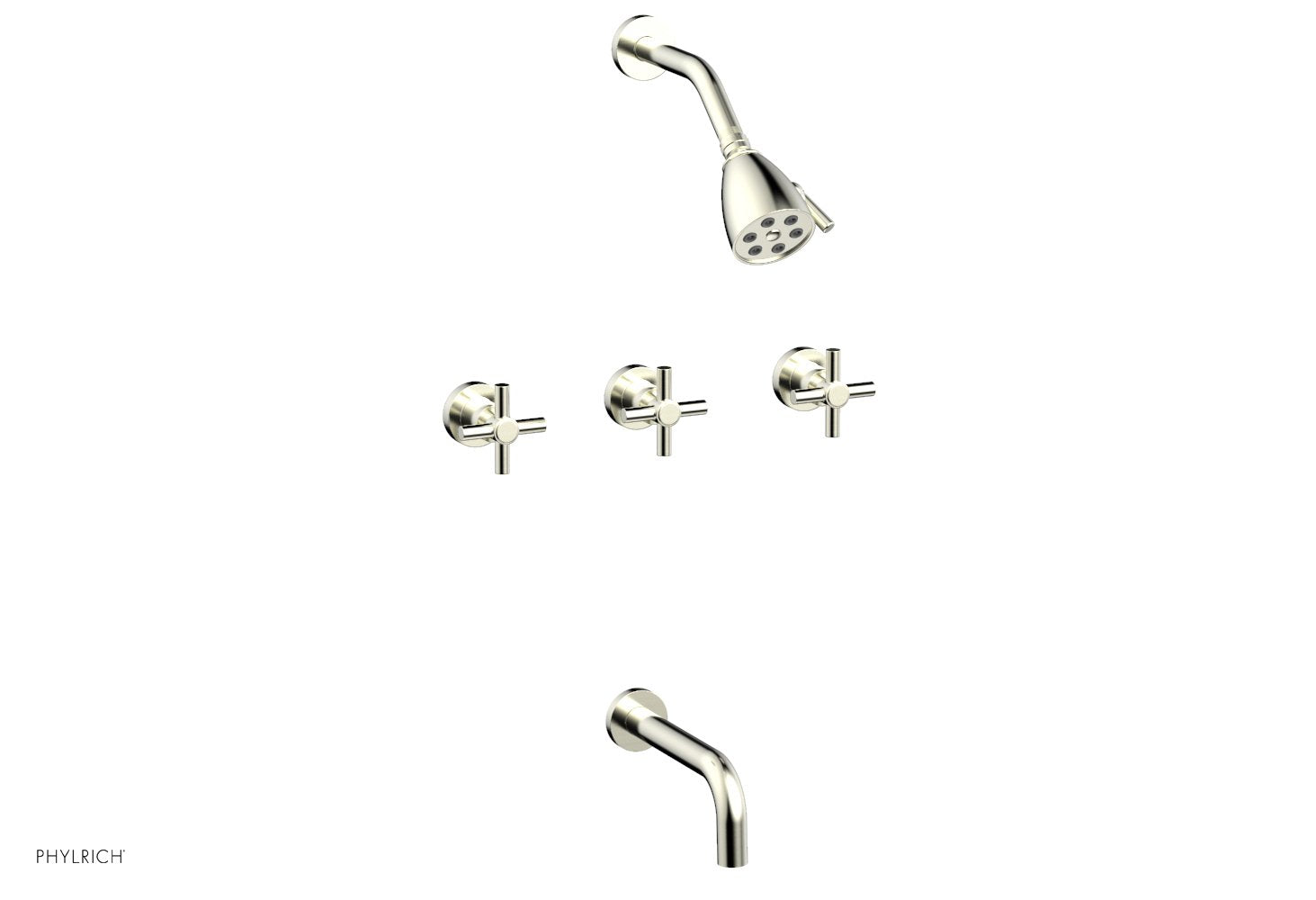 Phylrich BASIC Three Handle Tub and Shower Set 7 1/2" Spout - Tubular Cross Handles