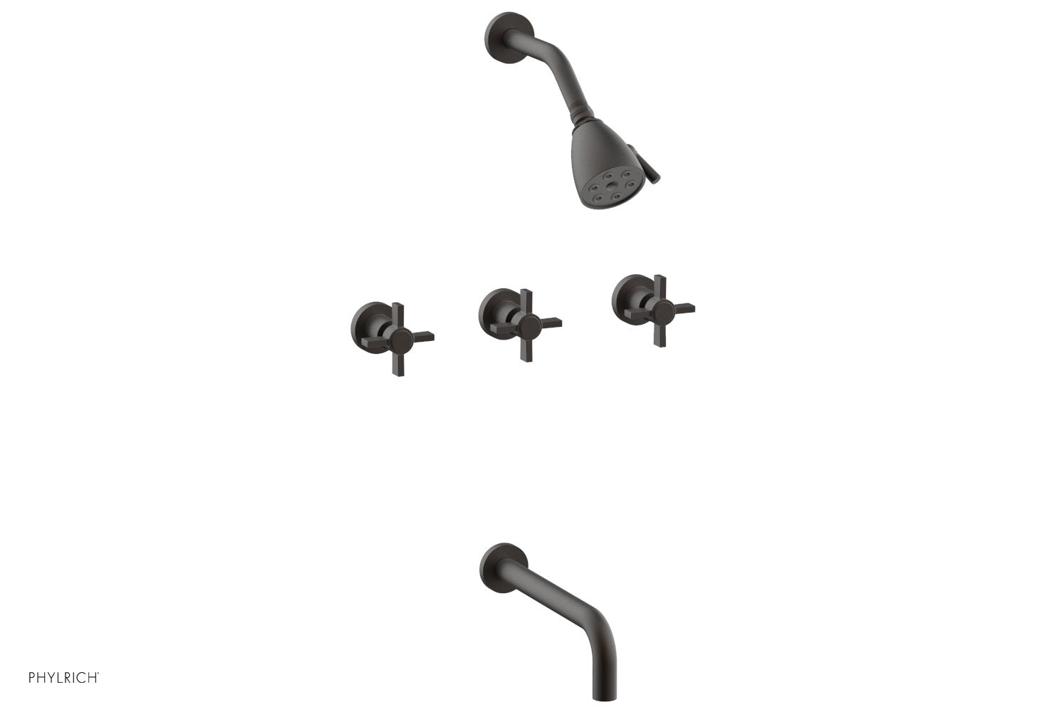 Phylrich BASIC Three Handle Tub and Shower Set 10" Spout - Blade Cross Handles