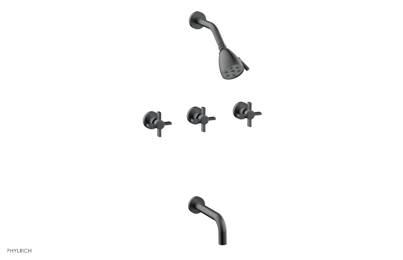 Phylrich BASIC Three Handle Tub and Shower Set 7 1/2" Spout - Blade Cross Handles
