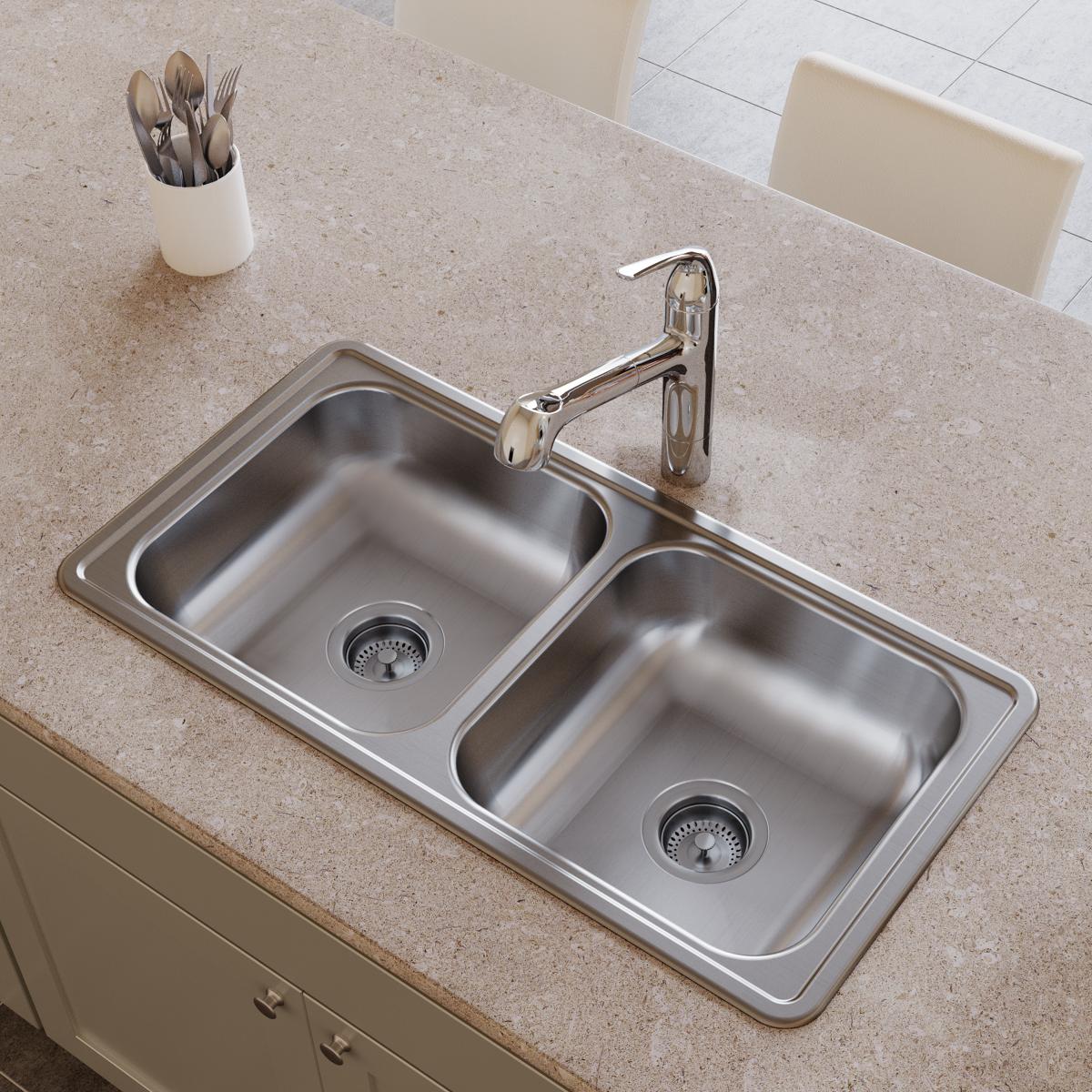 satin equal double bowl drop-in sink